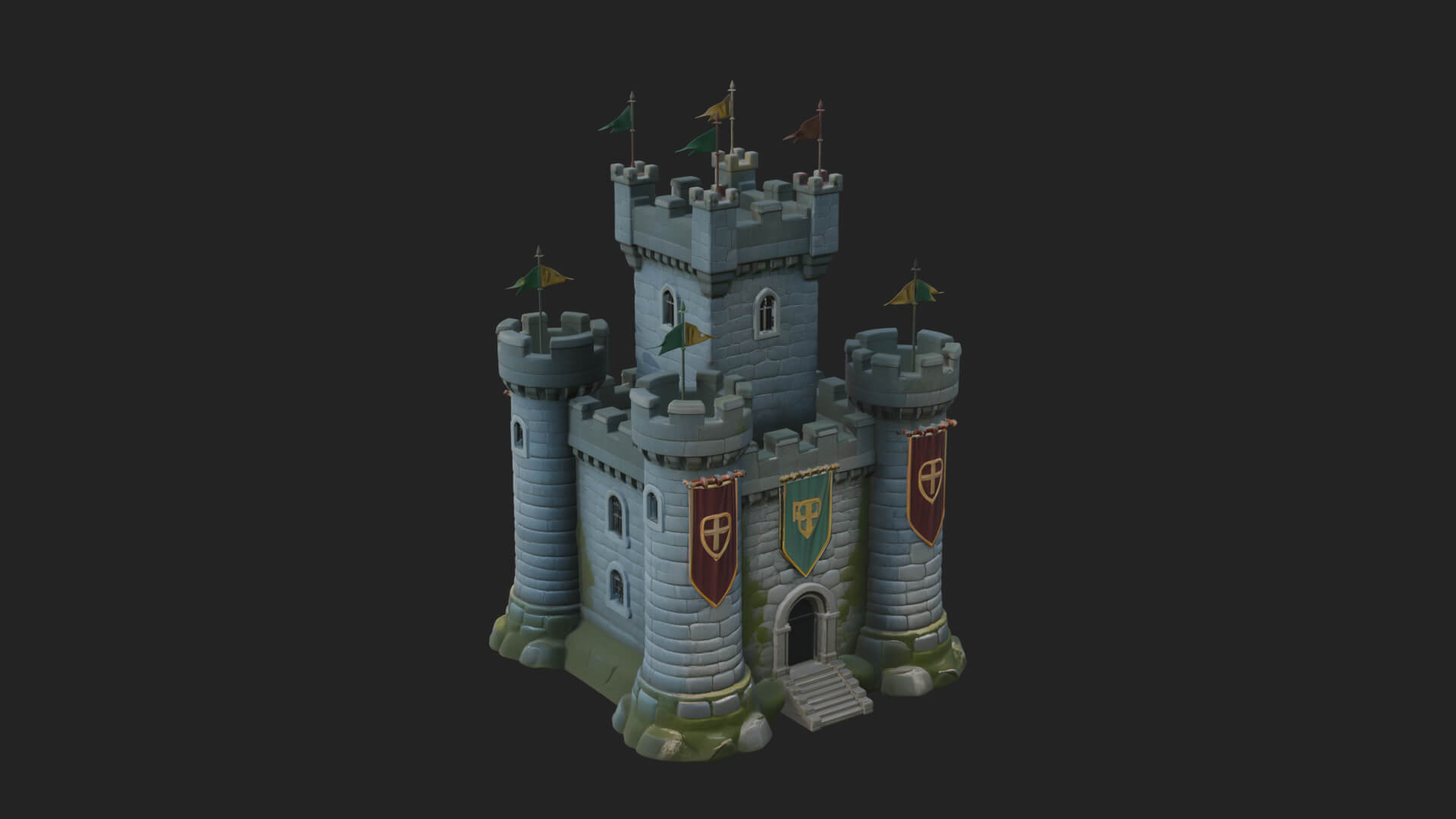 Flag-Topped Toy Castle Design 1 3D Print Model 3D Model