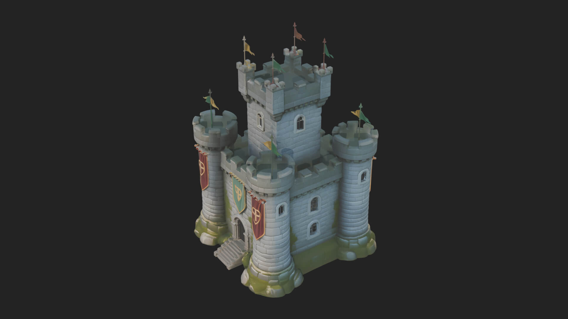Flag-Topped Toy Castle Design 1 3D Print Model 3D Model