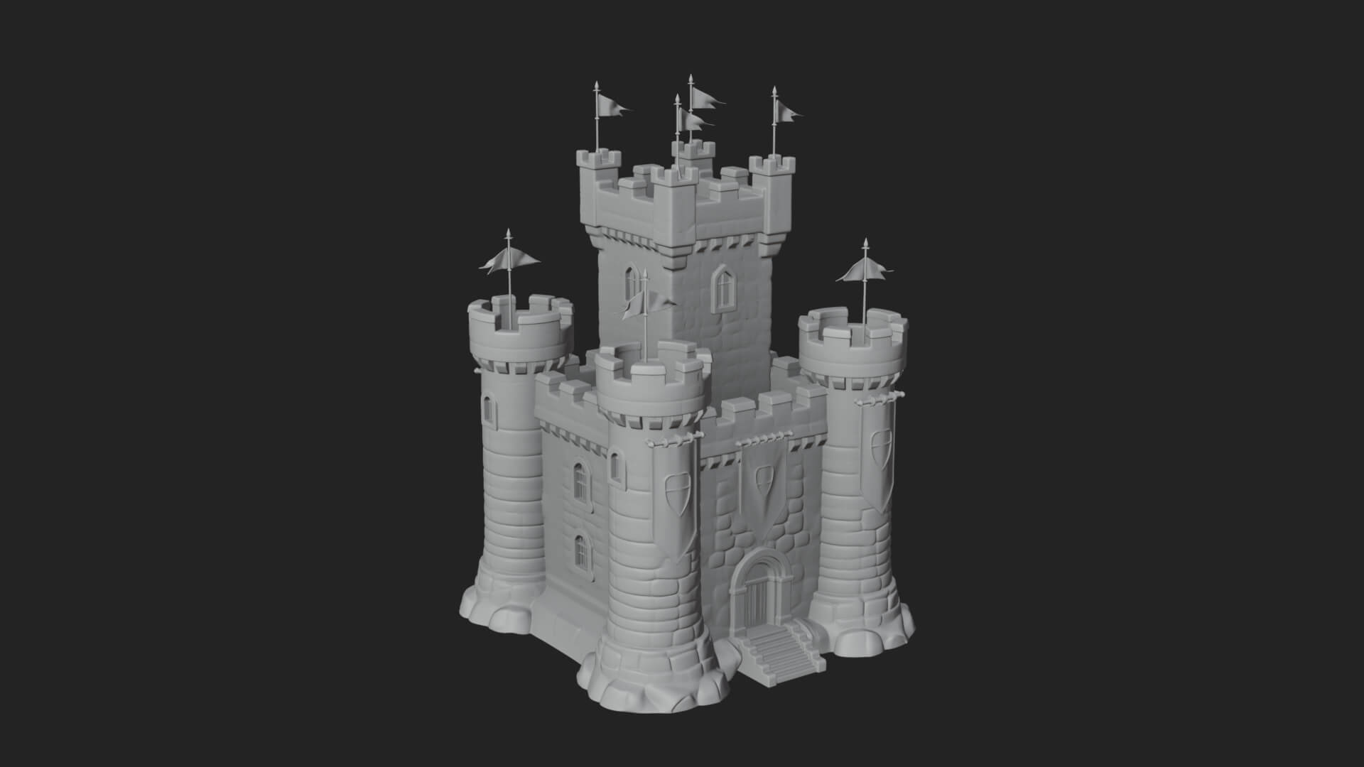 Flag-Topped Toy Castle Design 1 3D Print Model 3D Model