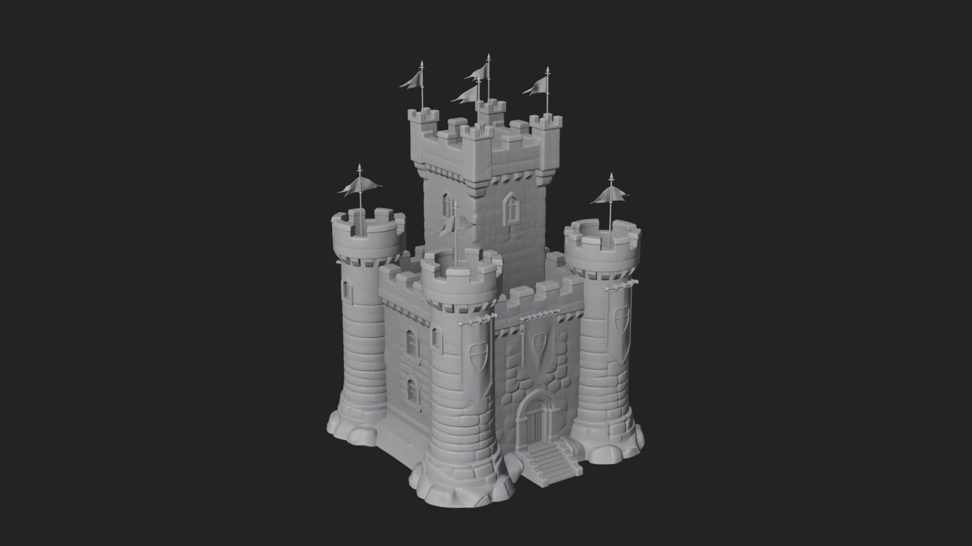 Flag-Topped Toy Castle Design 1 3D Print Model 3D Model