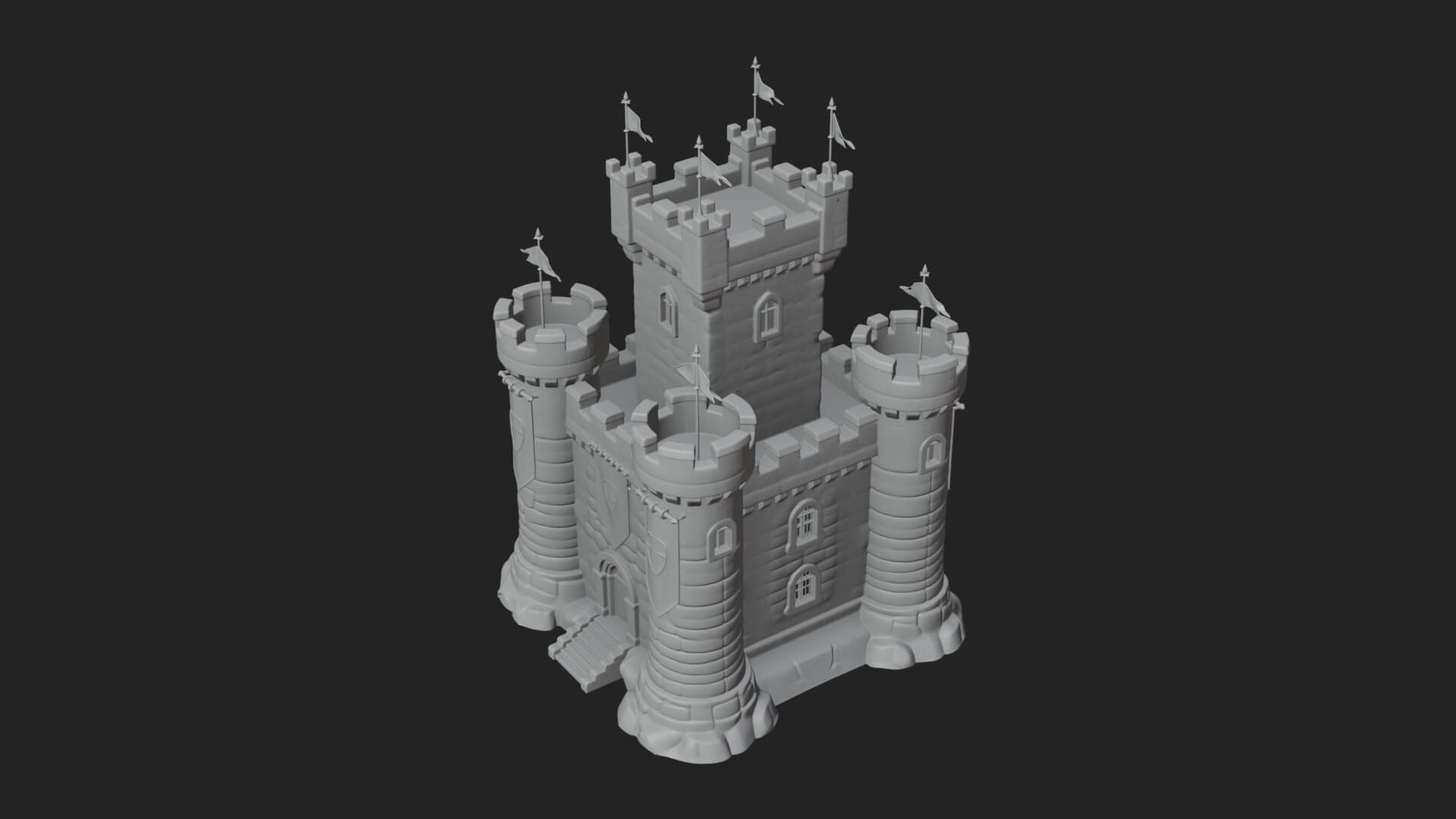 Flag-Topped Toy Castle Design 1 3D Print Model 3D Model