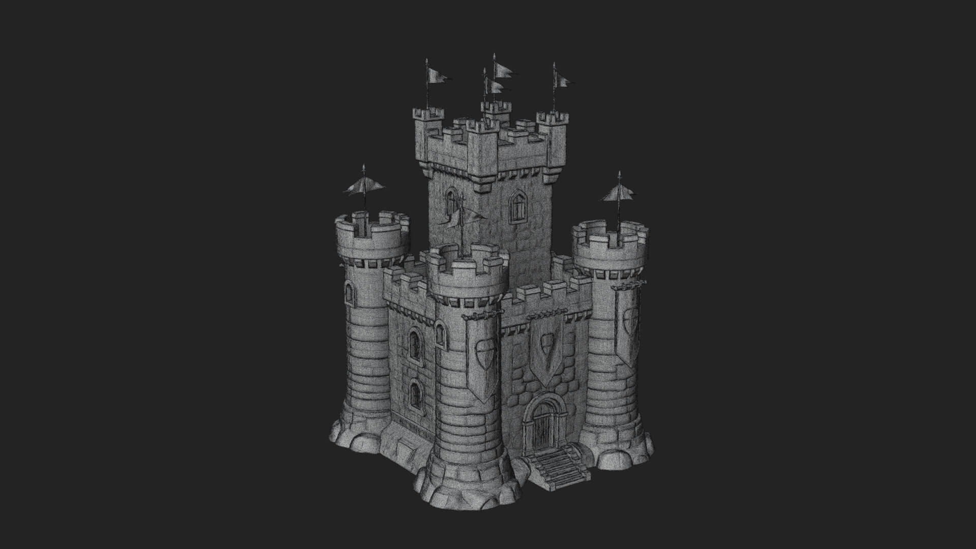 Flag-Topped Toy Castle Design 1 3D Print Model 3D Model