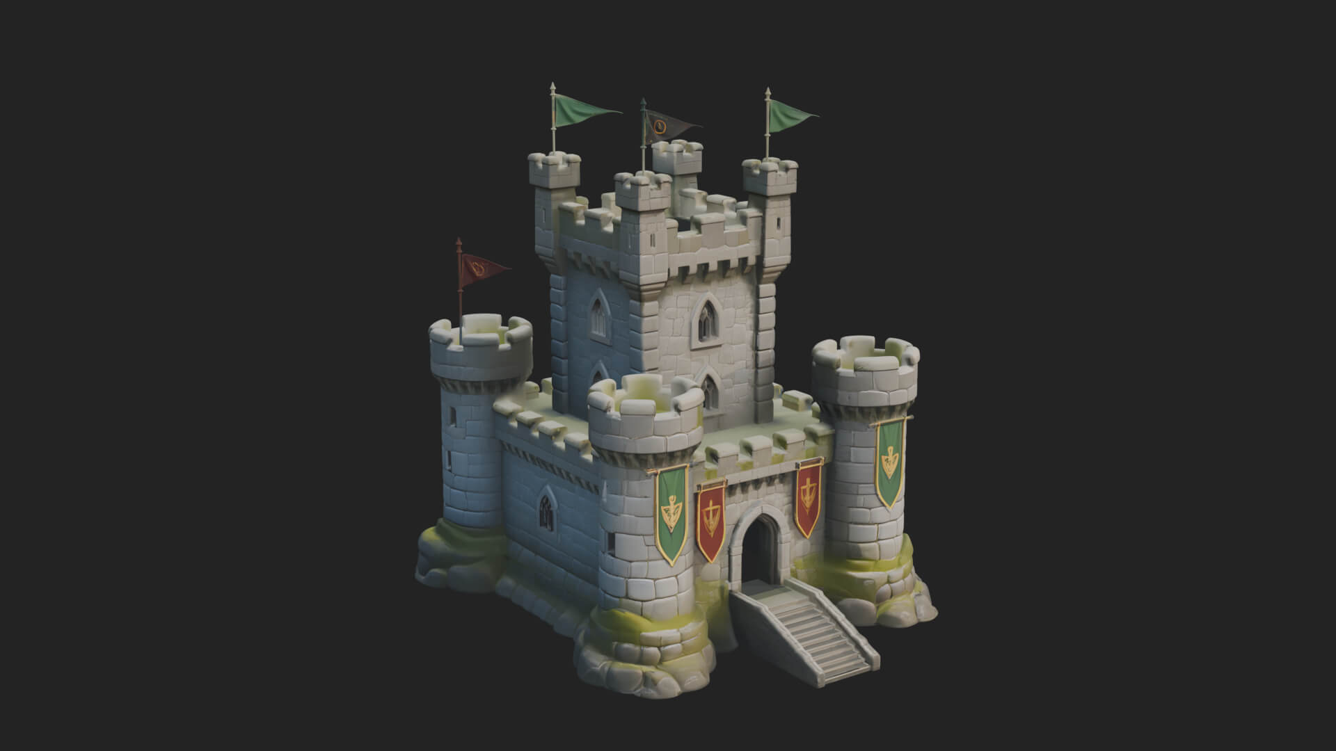 Flag-Topped Toy Castle Design 2 3D Print Model 3D Model