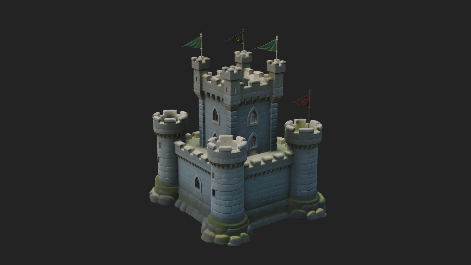 Flag-Topped Toy Castle Design 2 3D Print Model 3D Model