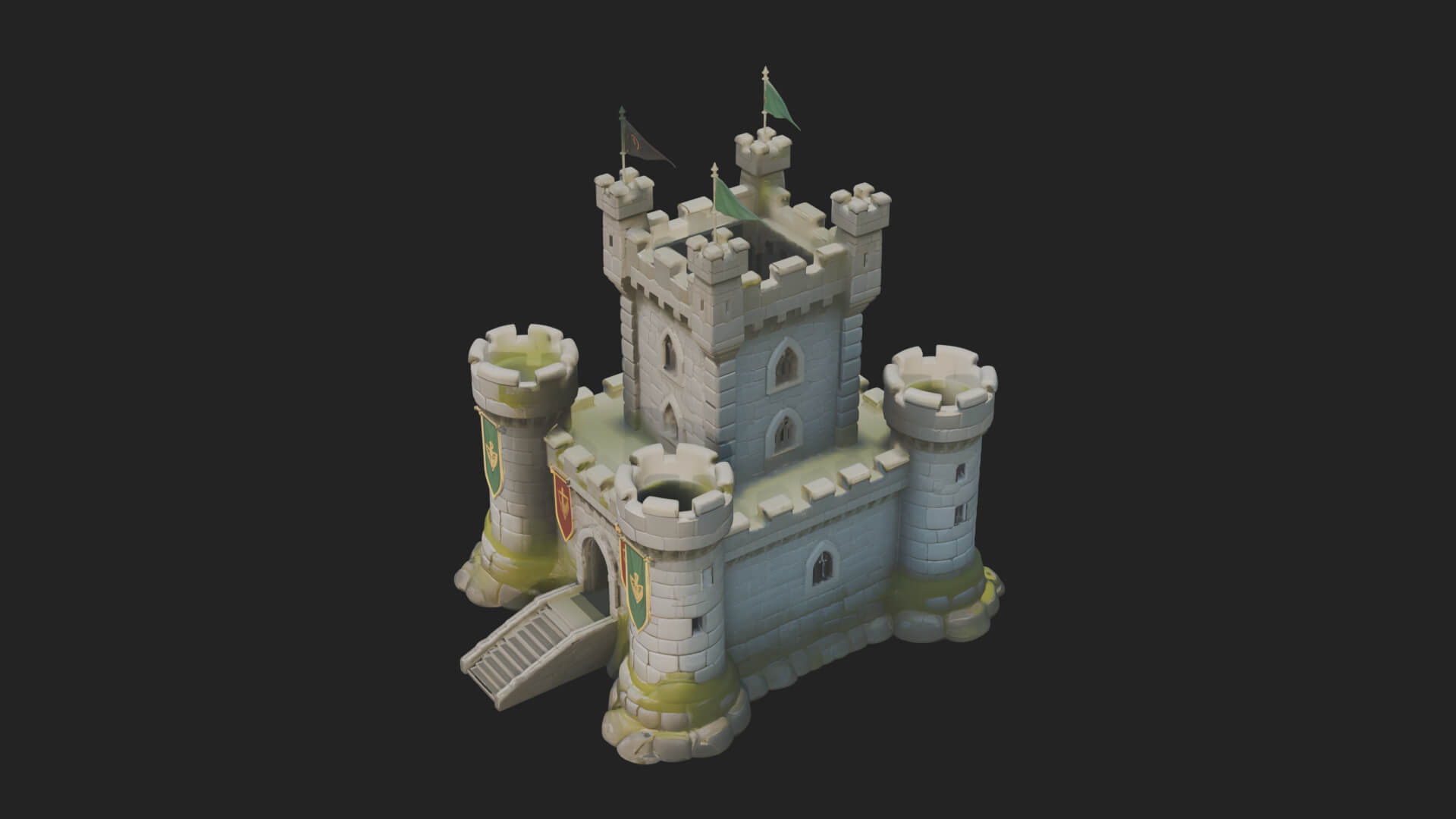 Flag-Topped Toy Castle Design 2 3D Print Model 3D Model