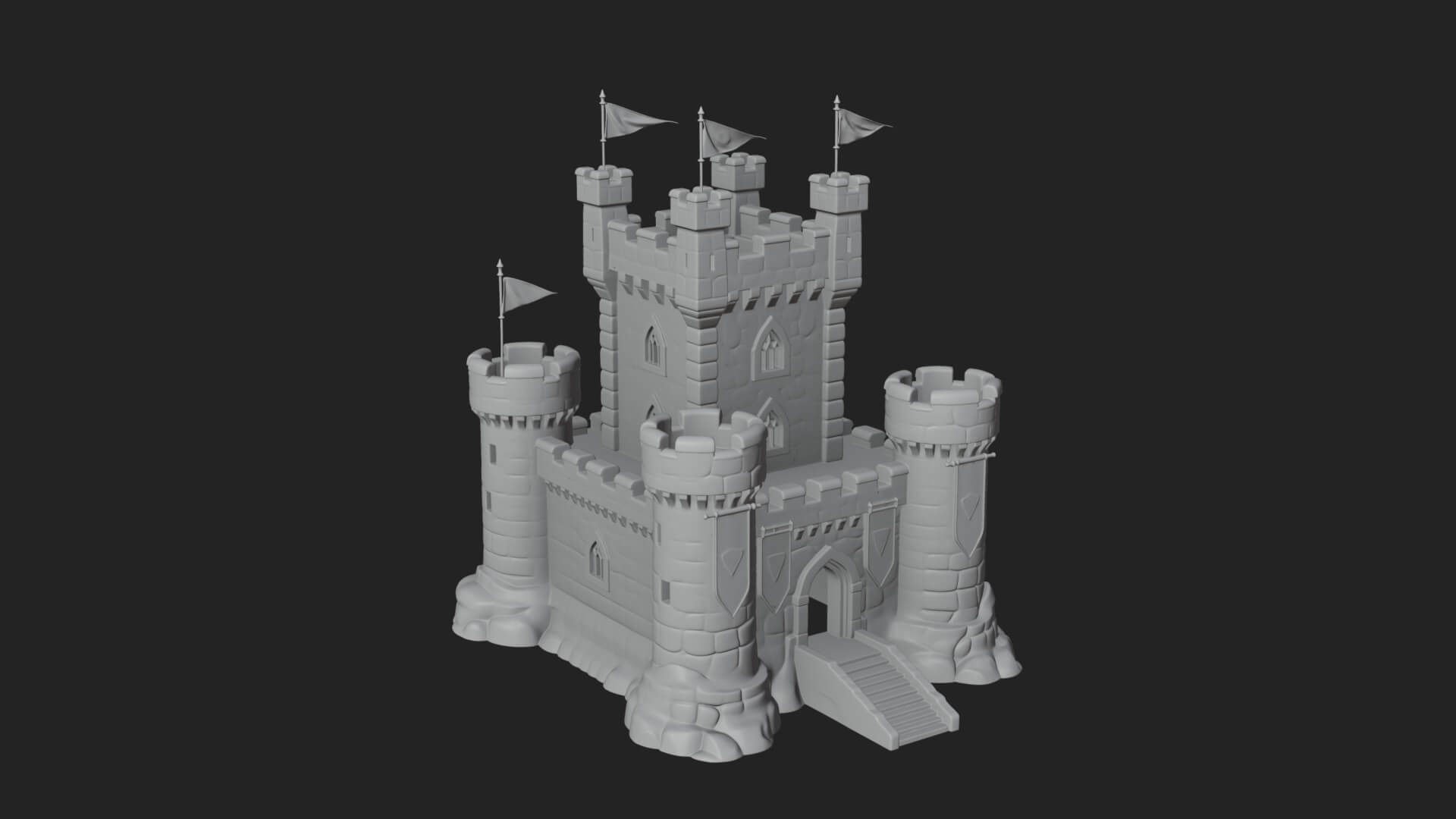 Flag-Topped Toy Castle Design 2 3D Print Model 3D Model