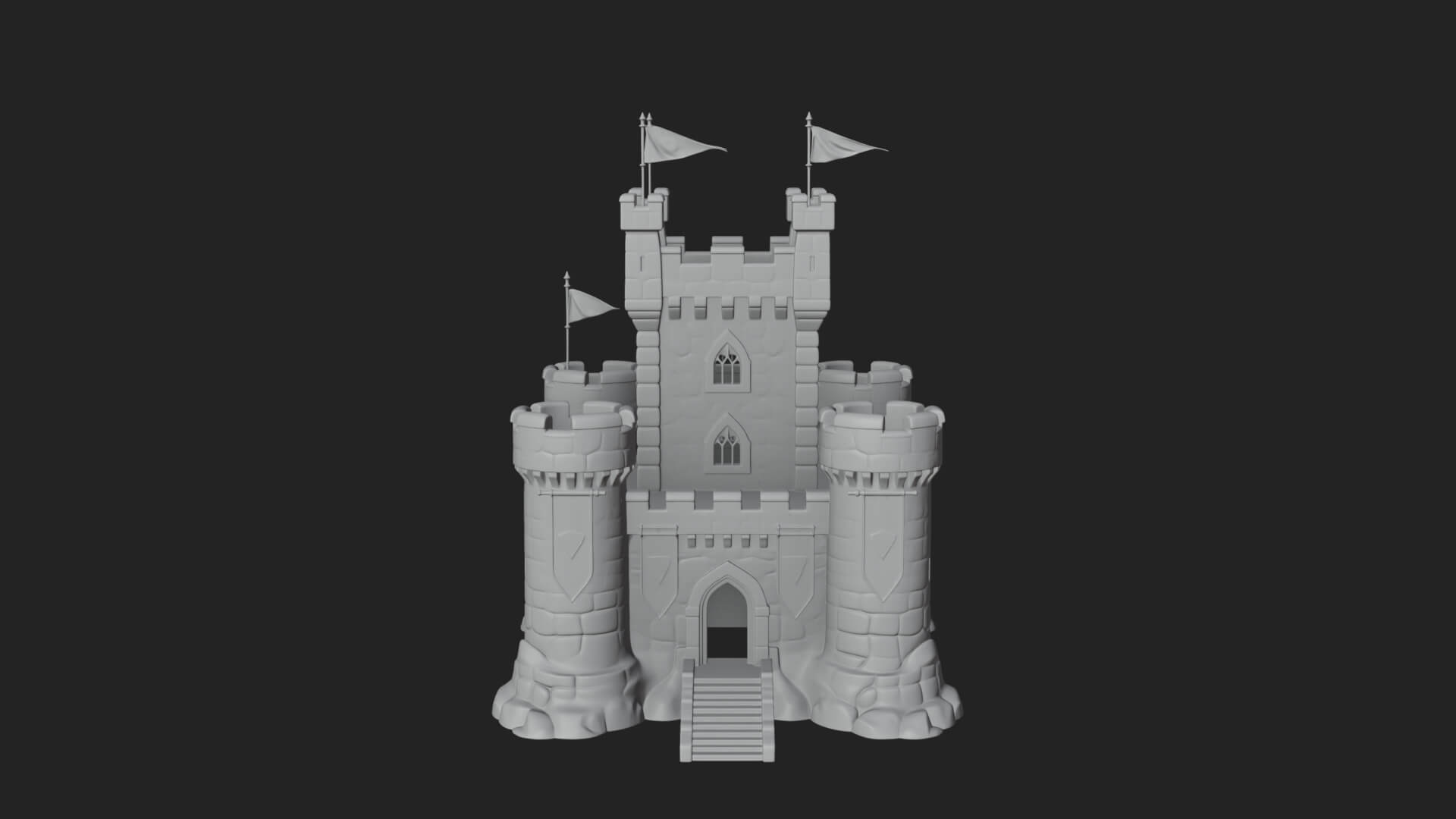 Flag-Topped Toy Castle Design 2 3D Print Model 3D Model