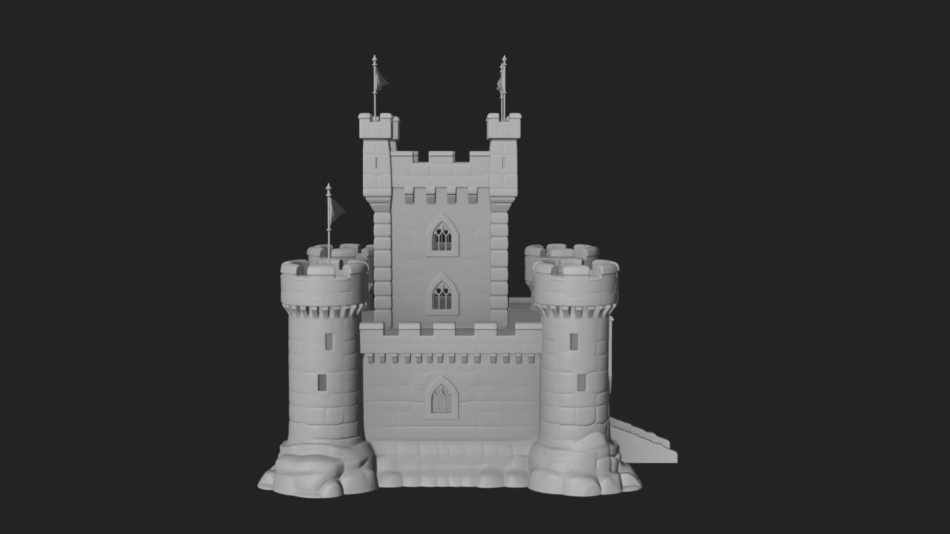 Flag-Topped Toy Castle Design 2 3D Print Model 3D Model
