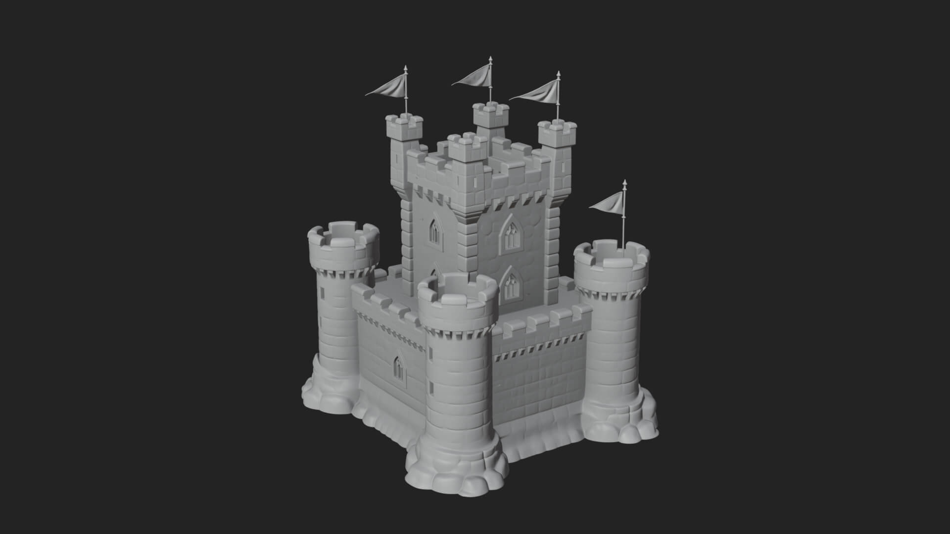 Flag-Topped Toy Castle Design 2 3D Print Model 3D Model