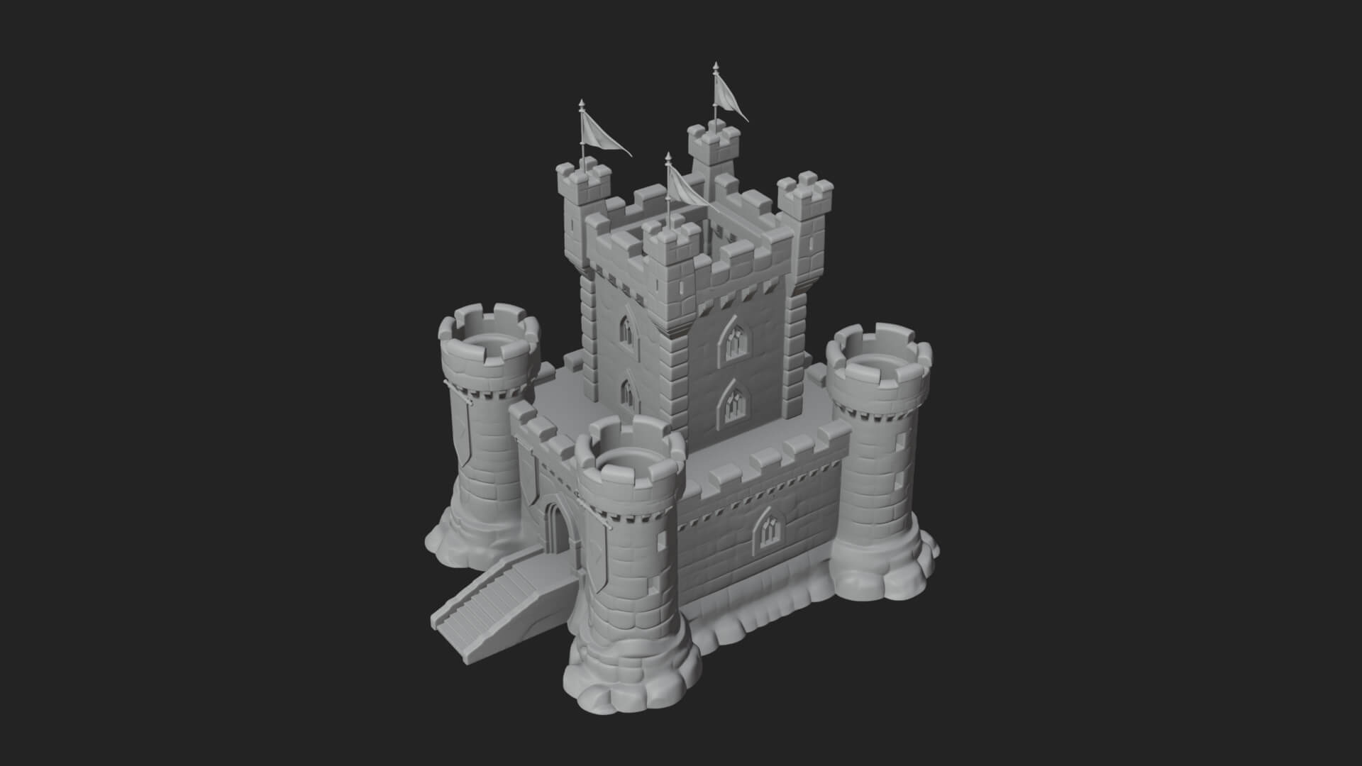 Flag-Topped Toy Castle Design 2 3D Print Model 3D Model