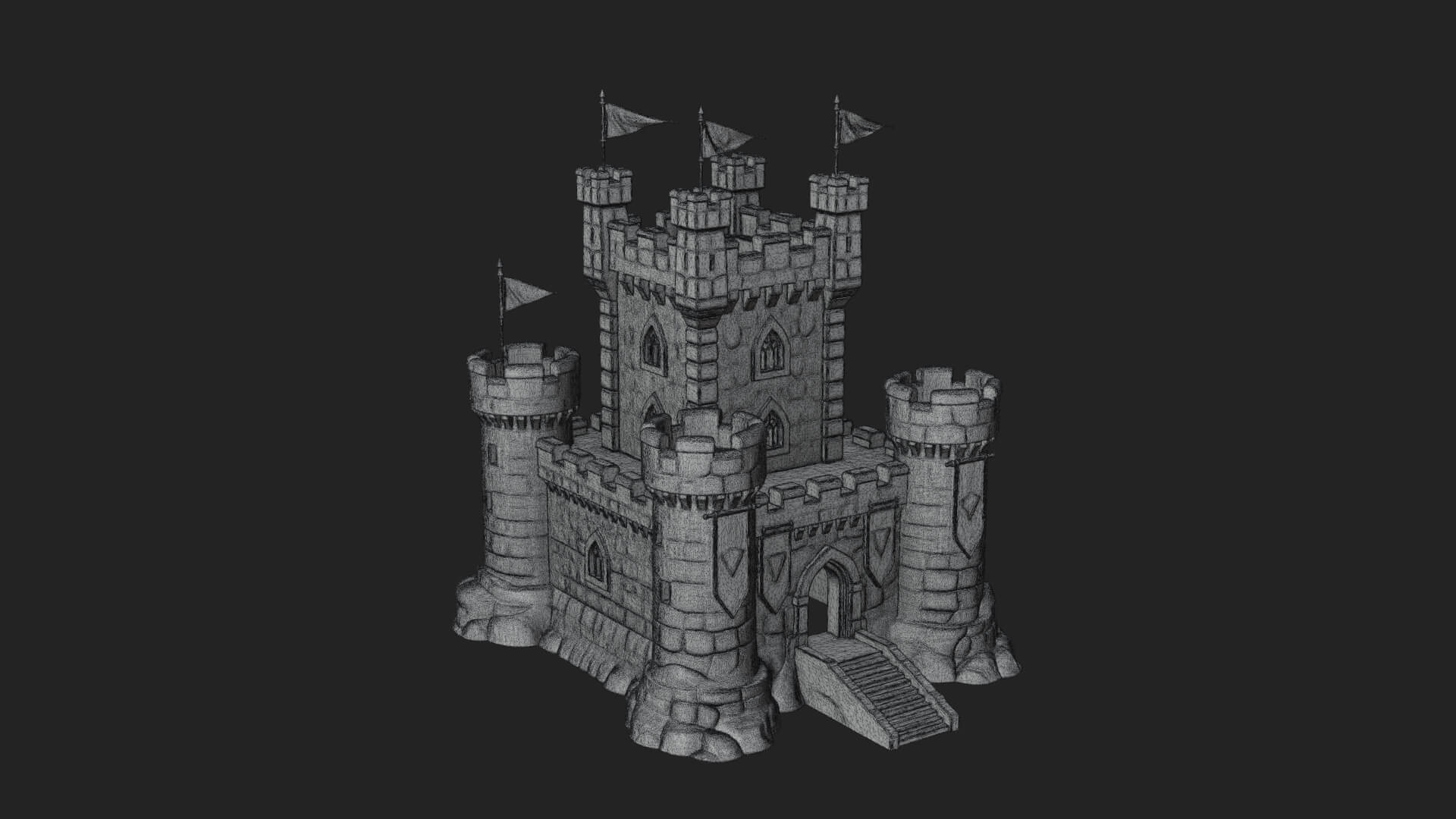 Flag-Topped Toy Castle Design 2 3D Print Model 3D Model