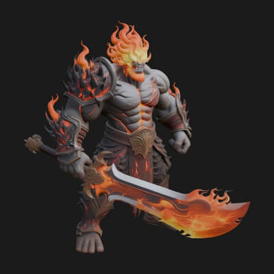 Flame Armored Demon Statue Design 1 3D Print Model