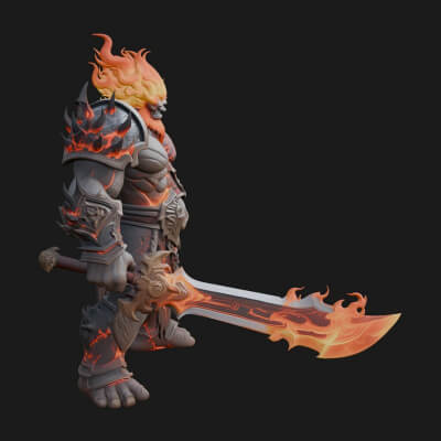 Flame Armored Demon Statue Design 2 3D Print Model