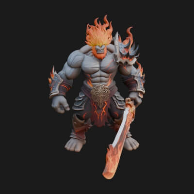 Flame Armored Demon Statue Design 3 3D Print Model