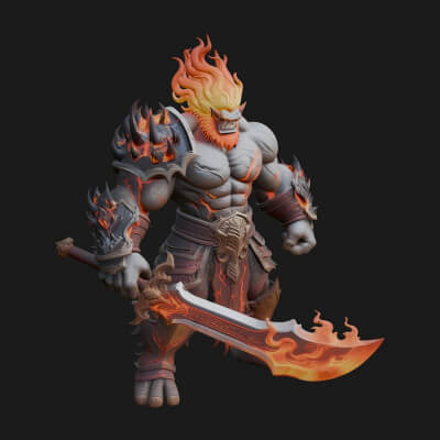 Flame Armored Demon Statue Design 4 3D Print Model