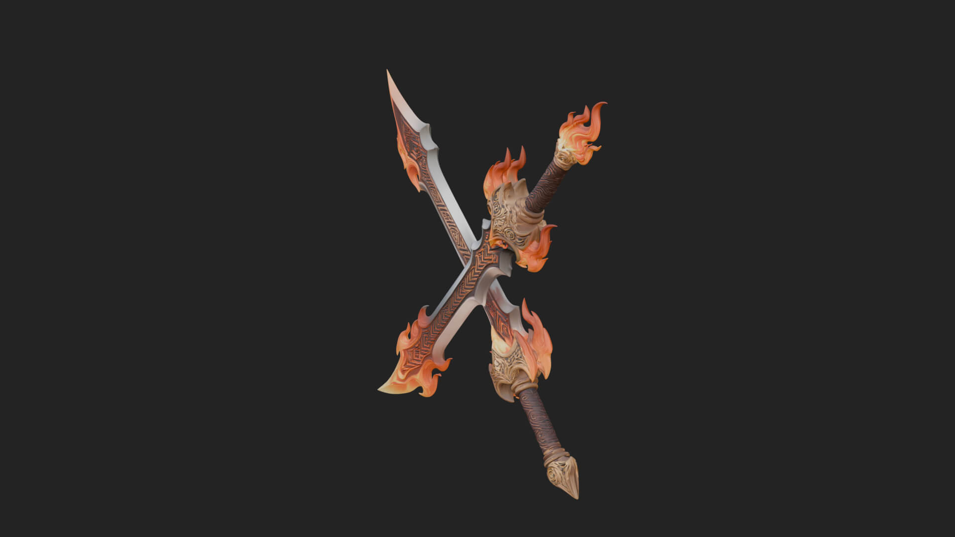 Flame Blade Sword Pair Model Design 1 3D Print Model 3D Model