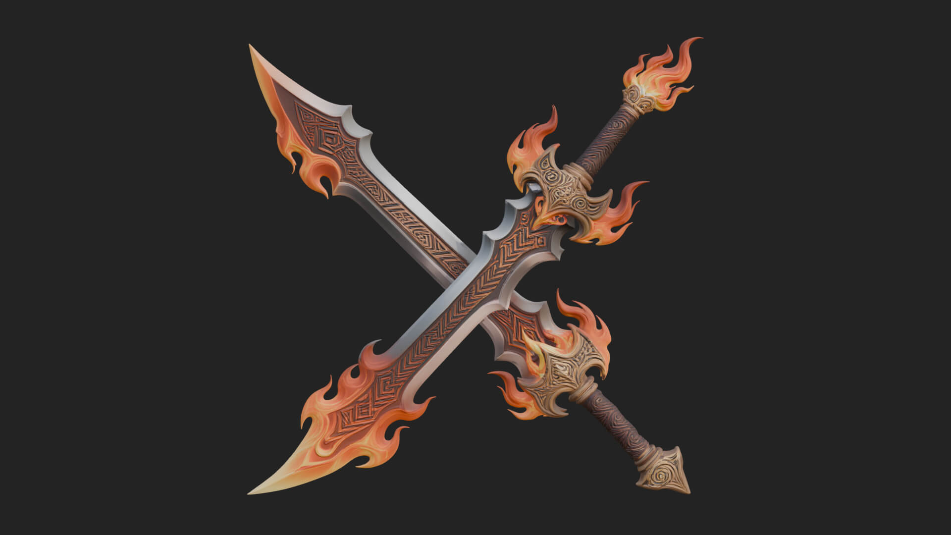 Flame Blade Sword Pair Model Design 1 3D Print Model 3D Model