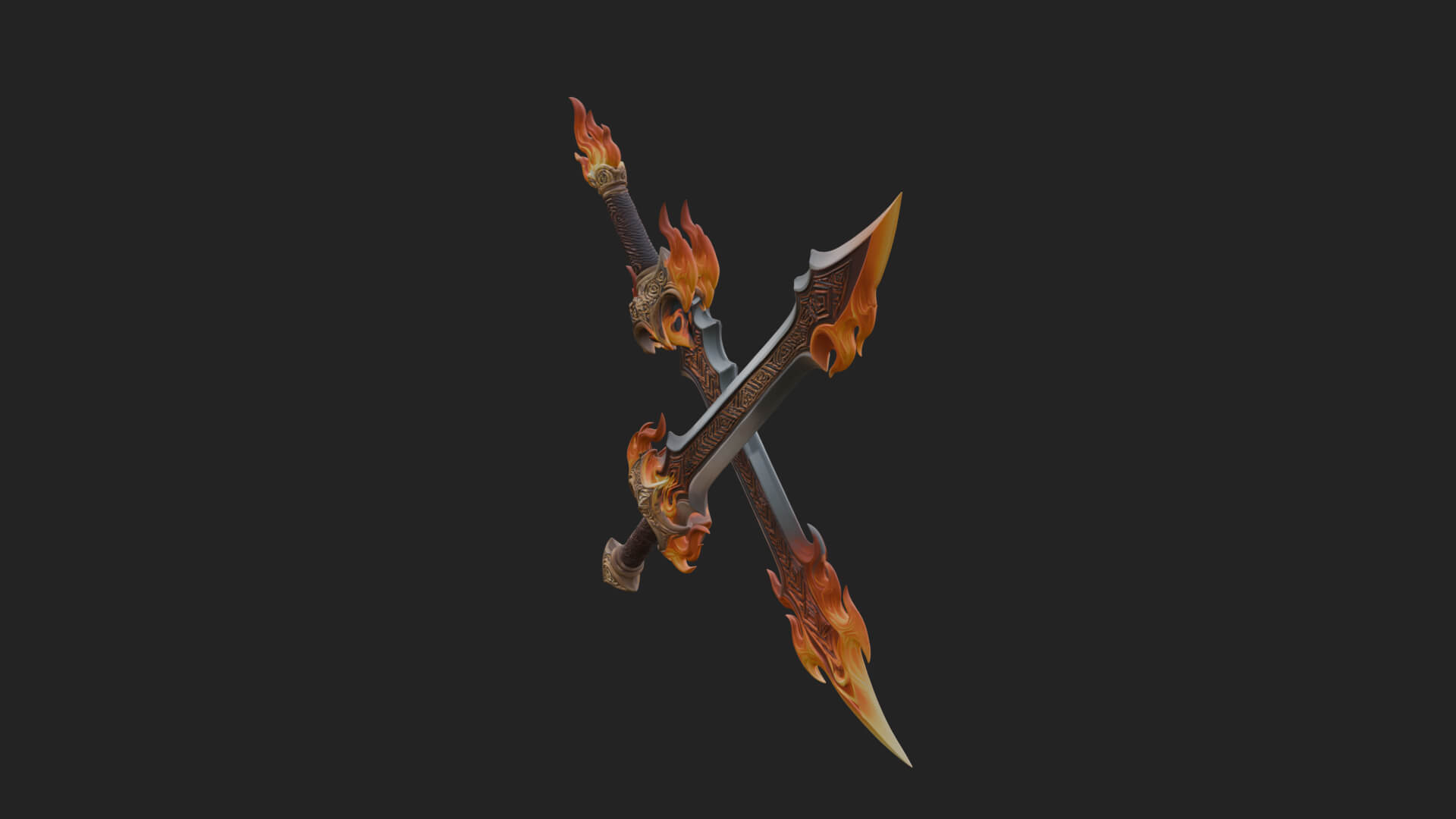 Flame Blade Sword Pair Model Design 1 3D Print Model 3D Model