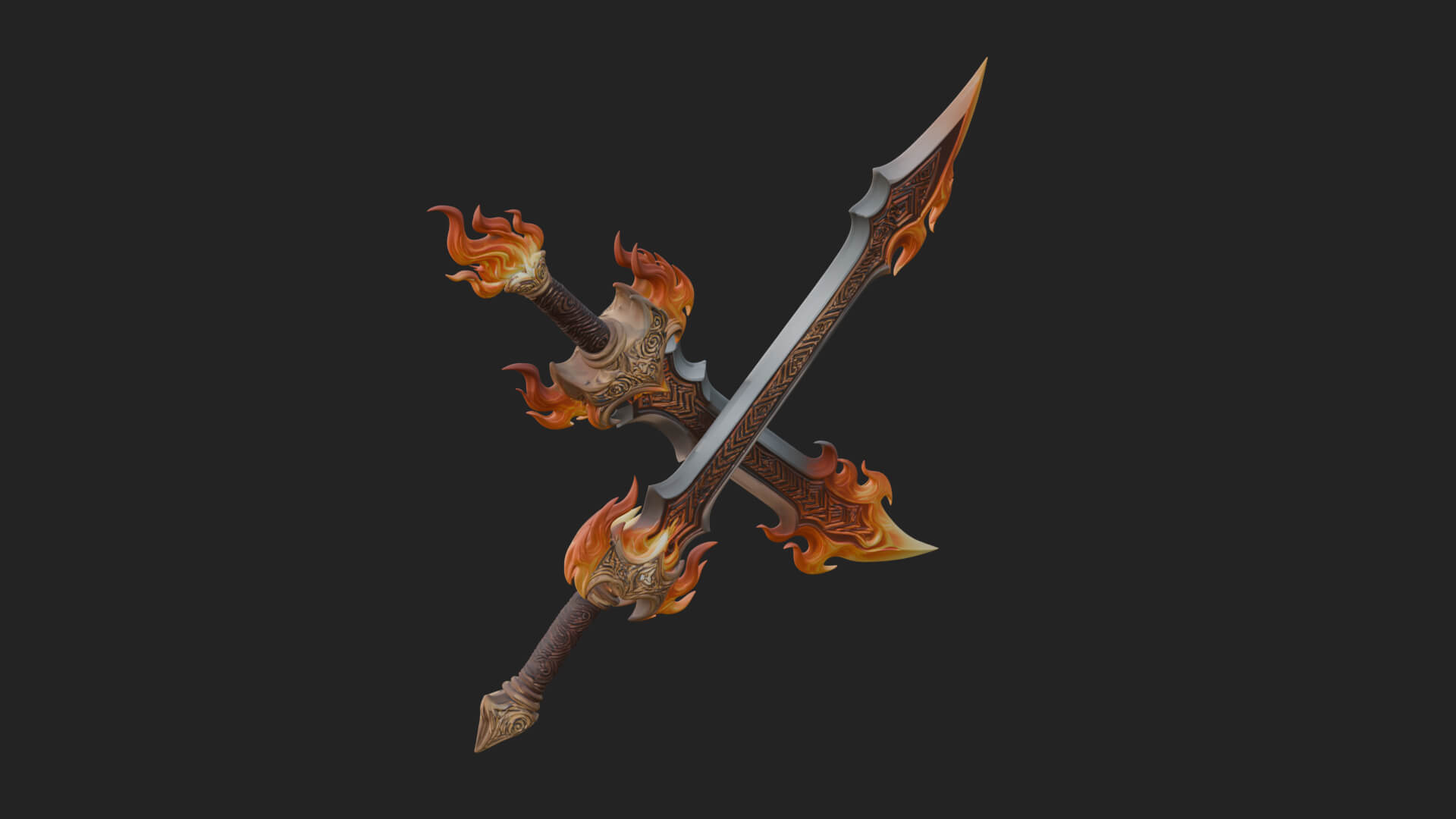 Flame Blade Sword Pair Model Design 1 3D Print Model 3D Model