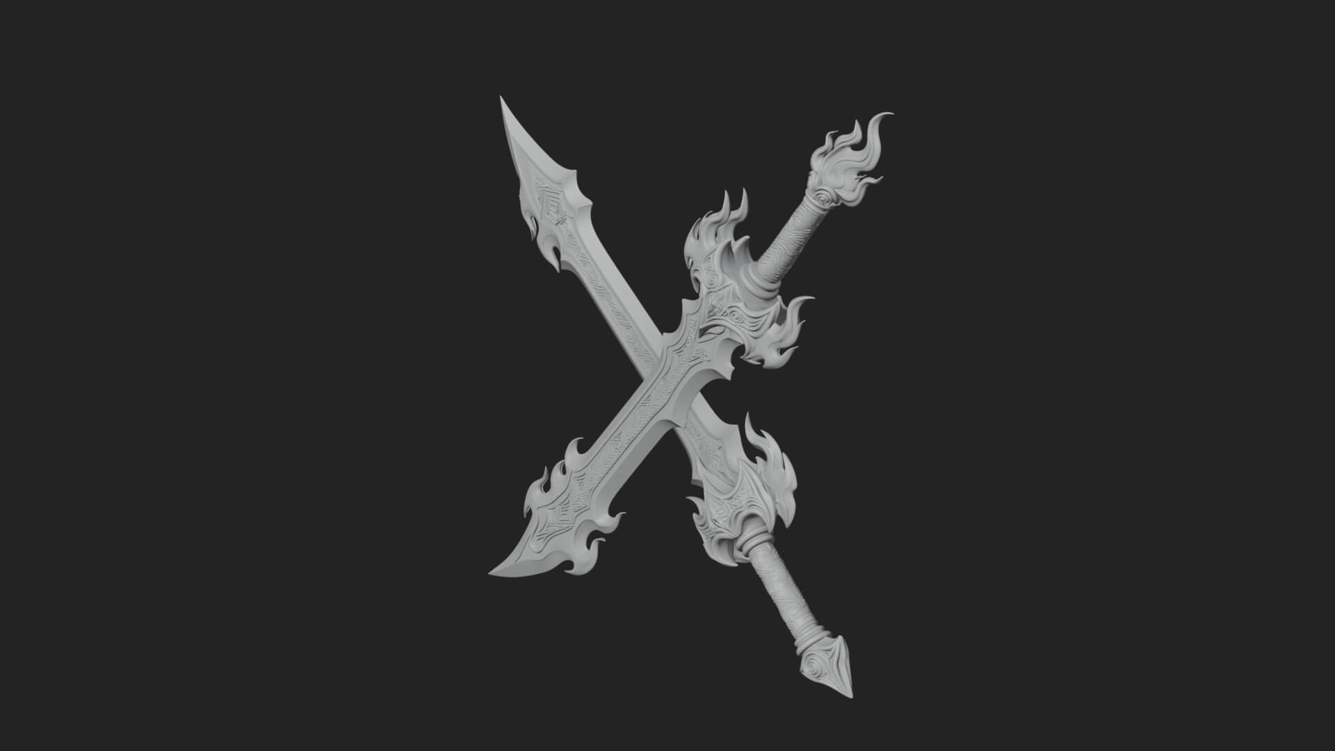 Flame Blade Sword Pair Model Design 1 3D Print Model 3D Model