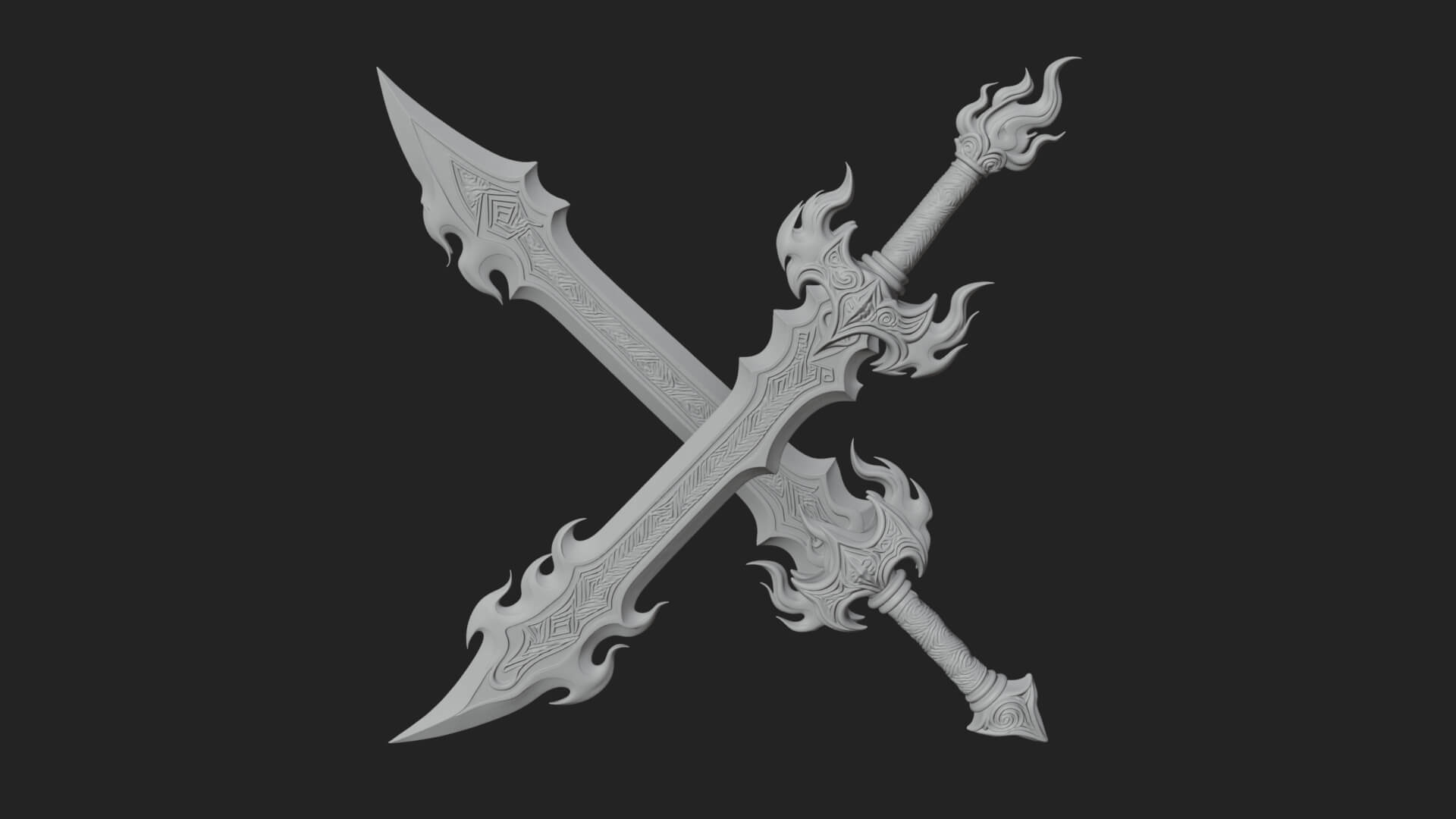 Flame Blade Sword Pair Model Design 1 3D Print Model 3D Model