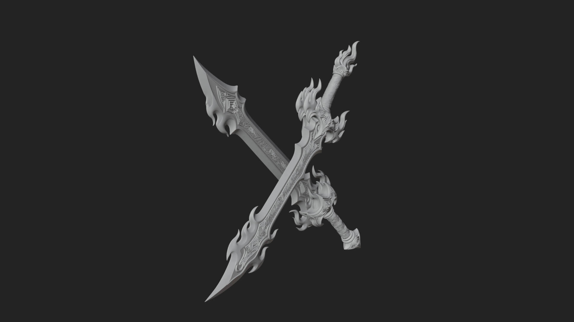 Flame Blade Sword Pair Model Design 1 3D Print Model 3D Model