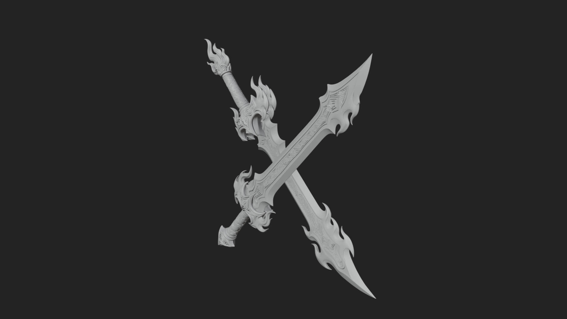 Flame Blade Sword Pair Model Design 1 3D Print Model 3D Model