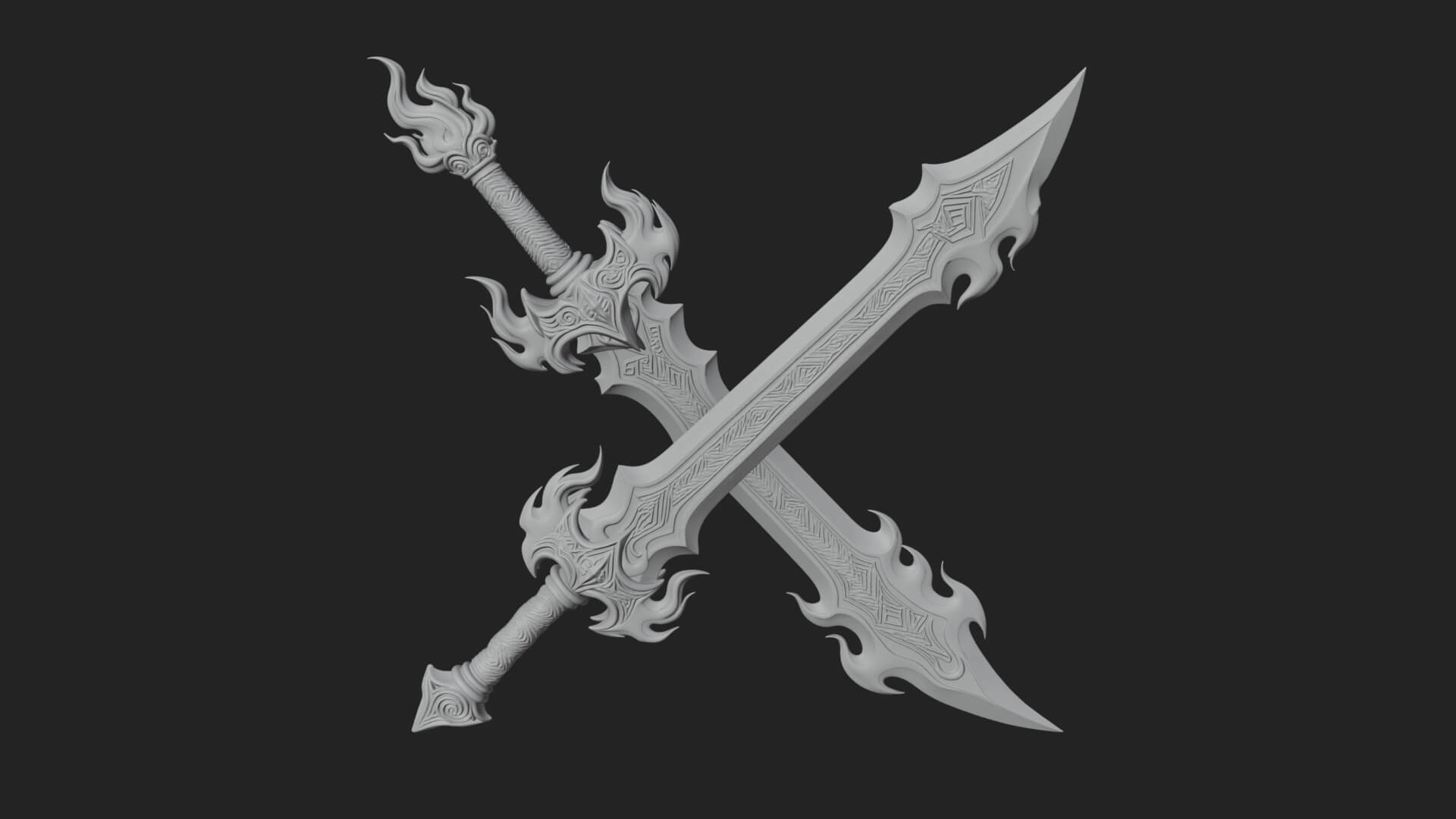 Flame Blade Sword Pair Model Design 1 3D Print Model 3D Model