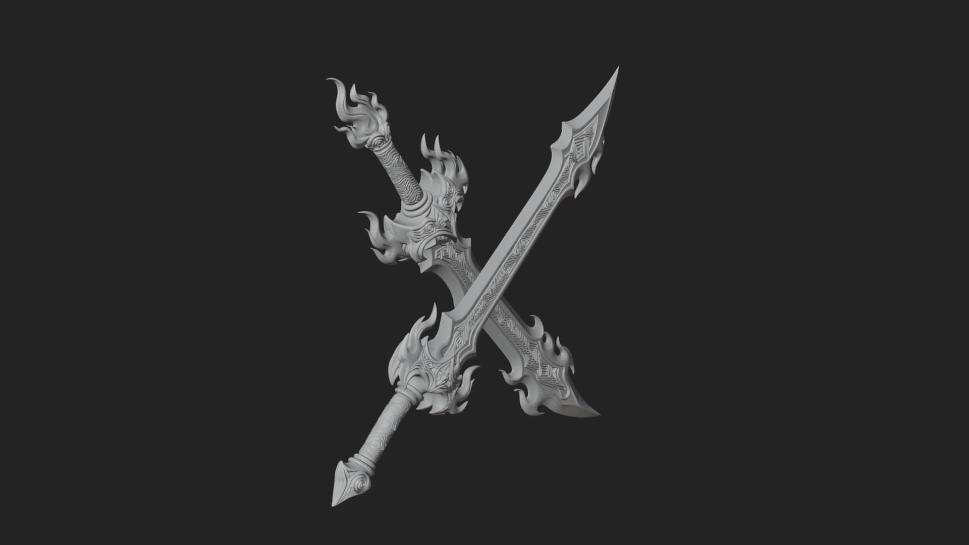 Flame Blade Sword Pair Model Design 1 3D Print Model 3D Model