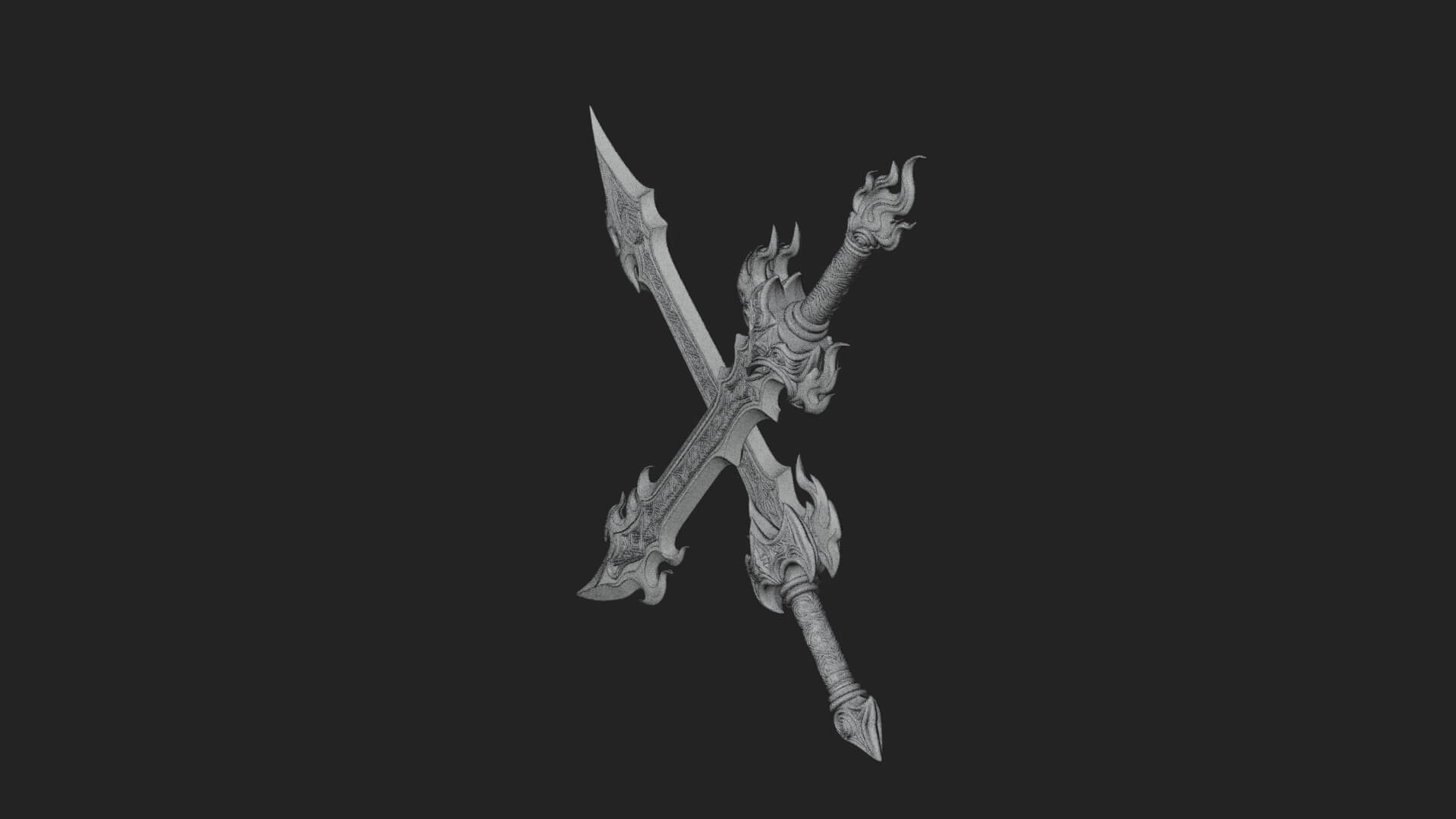 Flame Blade Sword Pair Model Design 1 3D Print Model 3D Model