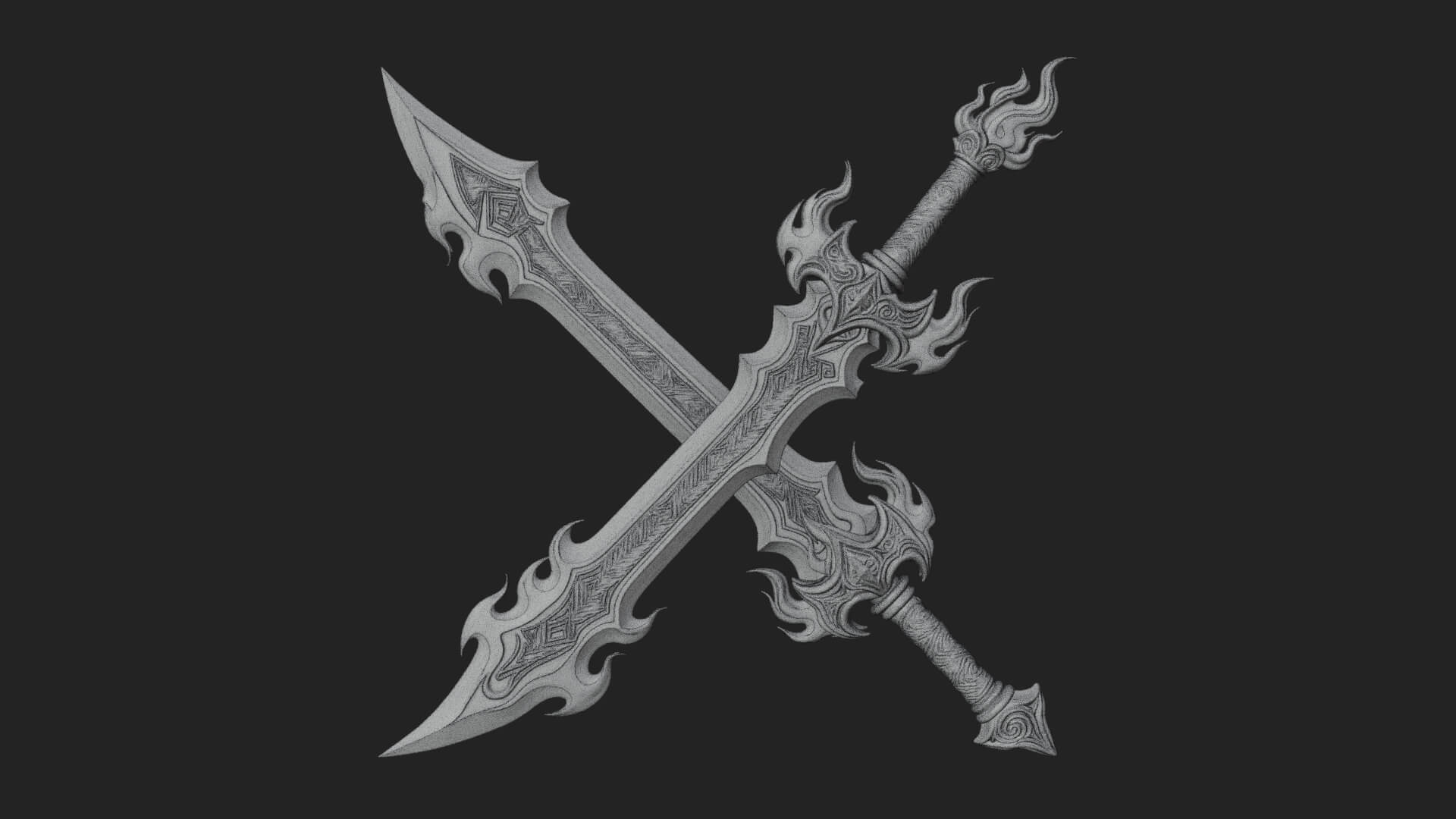 Flame Blade Sword Pair Model Design 1 3D Print Model 3D Model