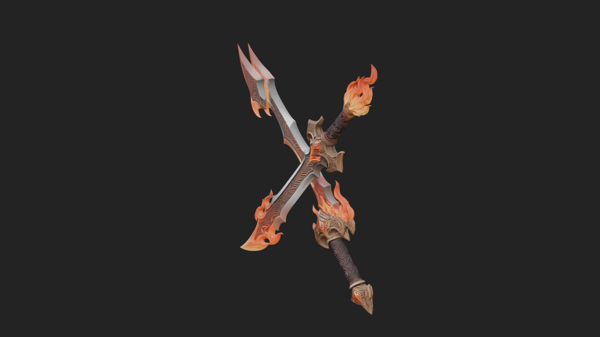 Flame Blade Sword Pair Model Design 2 3D Print Model 3D Model