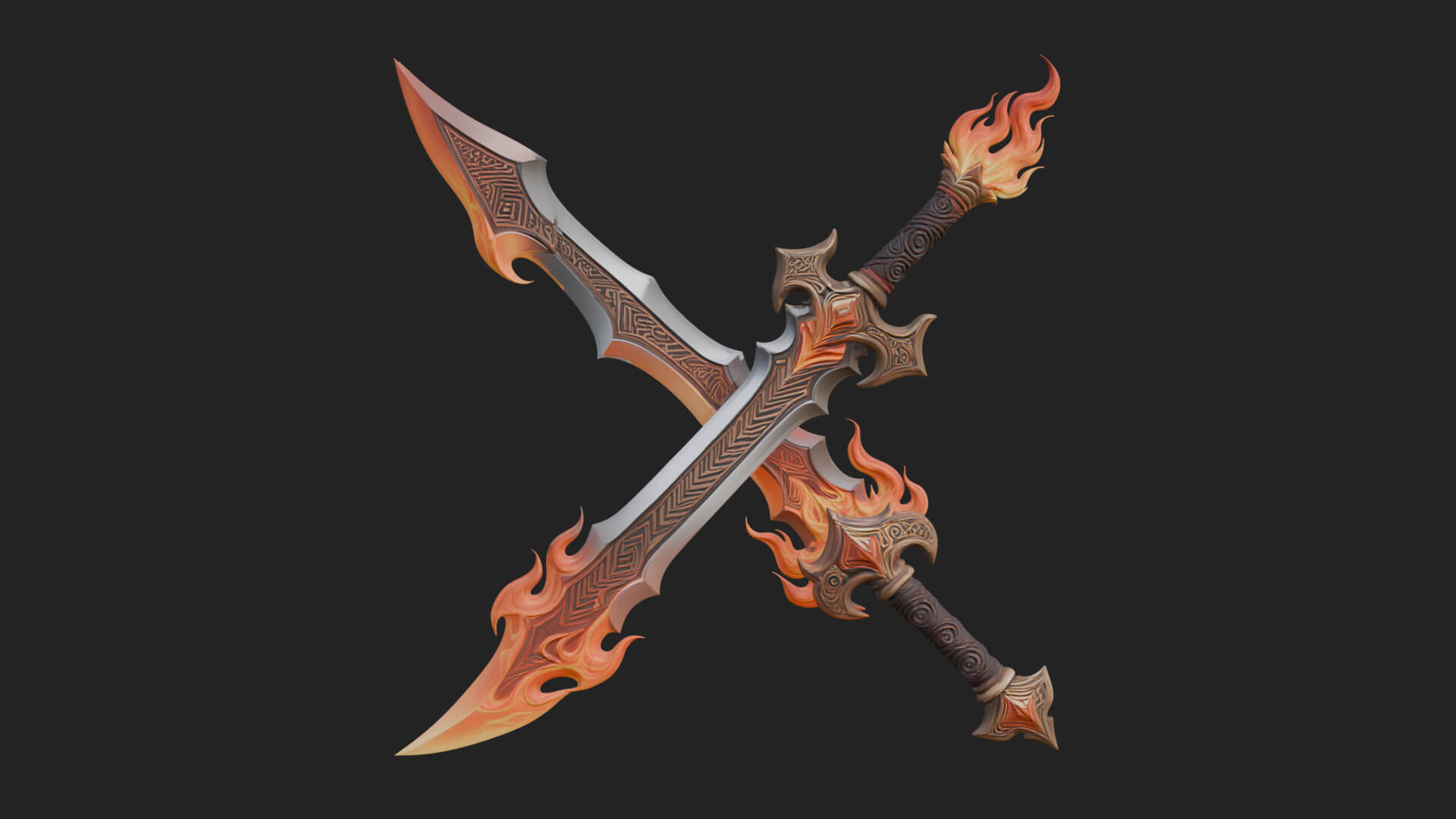Flame Blade Sword Pair Model Design 2 3D Print Model 3D Model