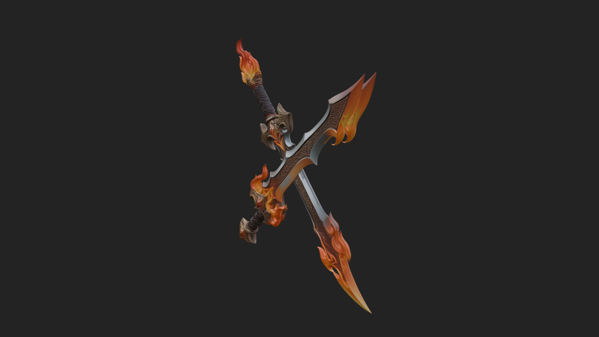 Flame Blade Sword Pair Model Design 2 3D Print Model 3D Model
