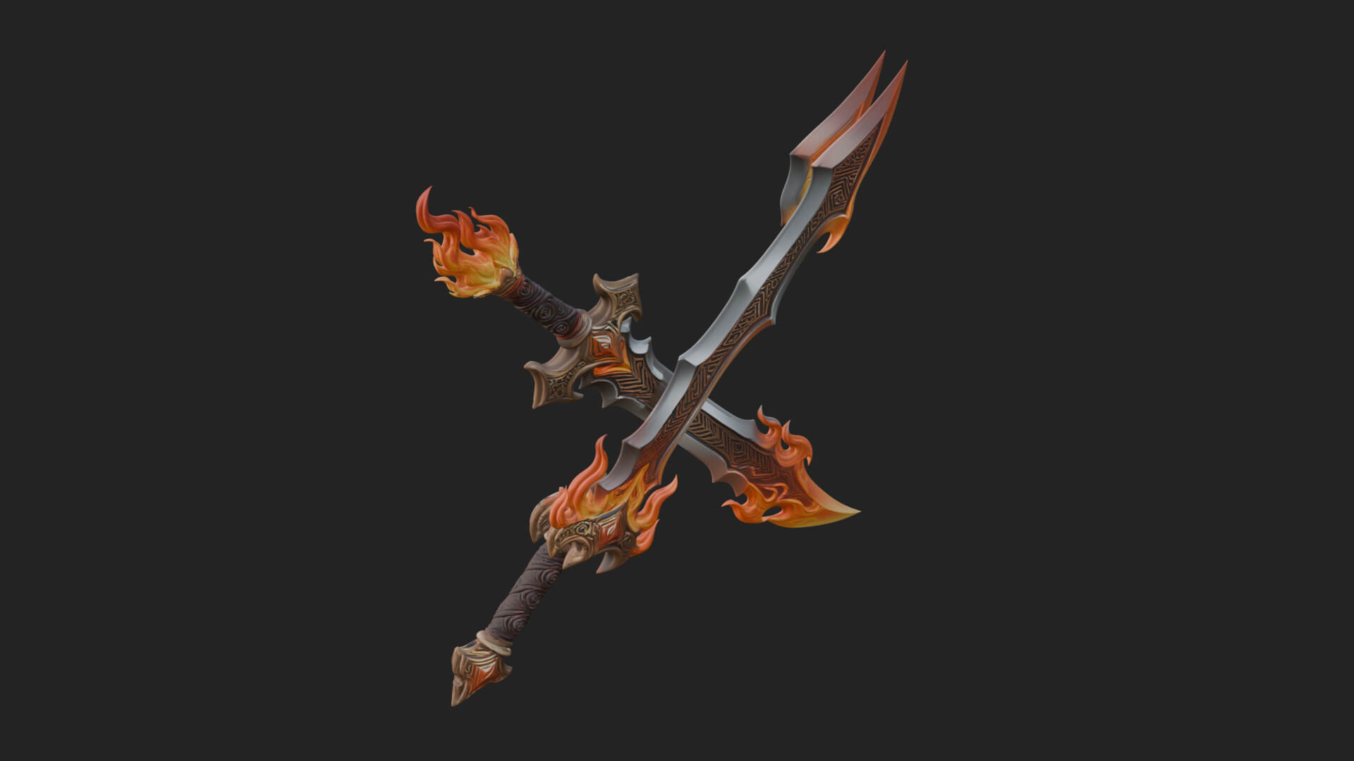 Flame Blade Sword Pair Model Design 2 3D Print Model 3D Model