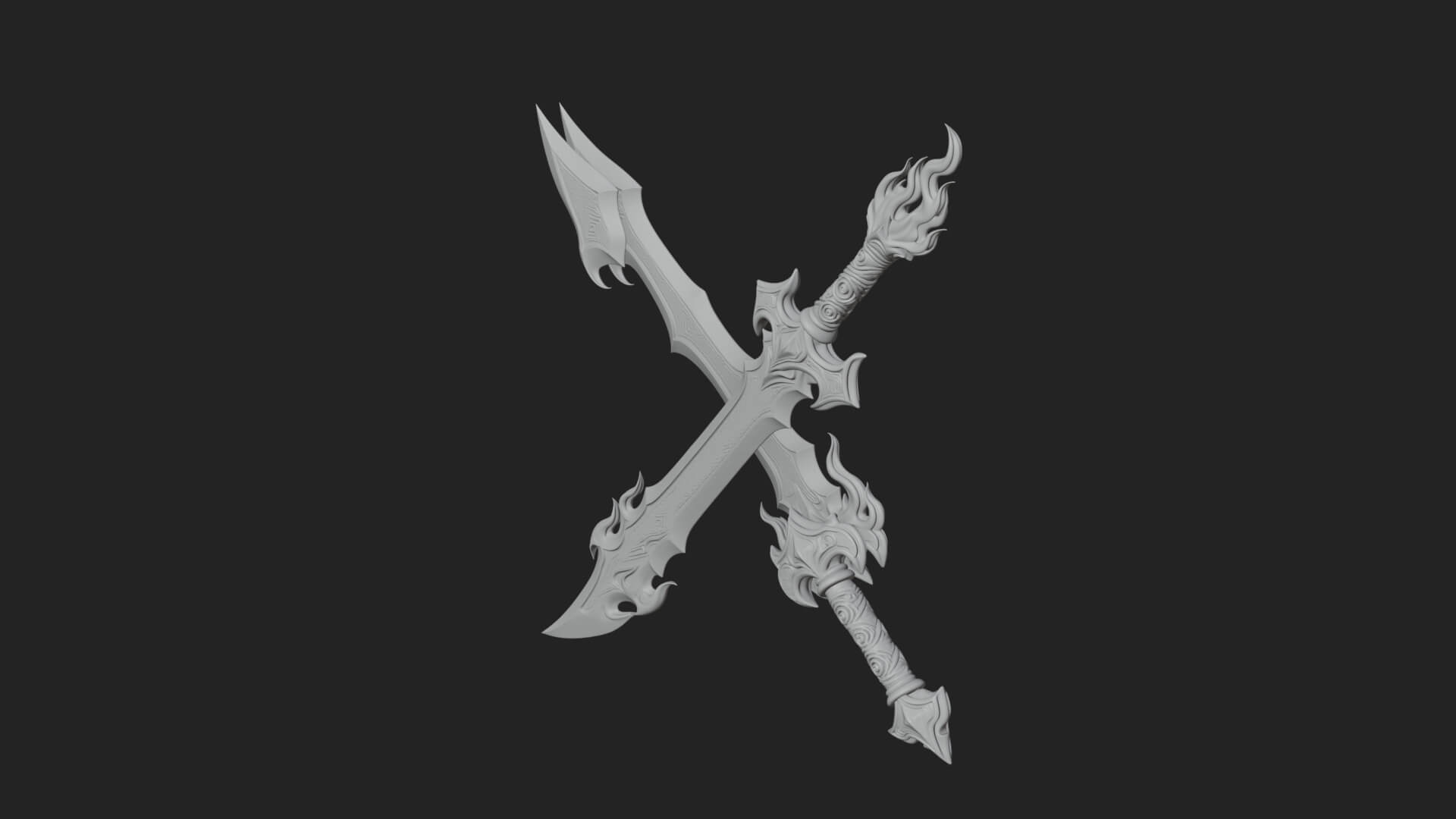 Flame Blade Sword Pair Model Design 2 3D Print Model 3D Model