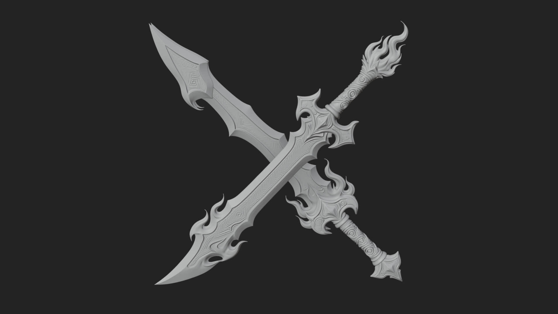 Flame Blade Sword Pair Model Design 2 3D Print Model 3D Model