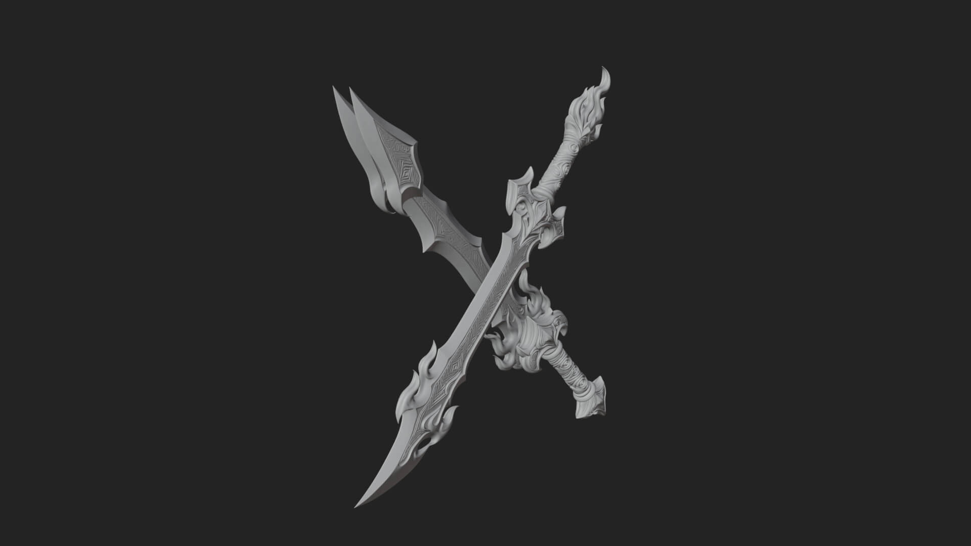 Flame Blade Sword Pair Model Design 2 3D Print Model 3D Model