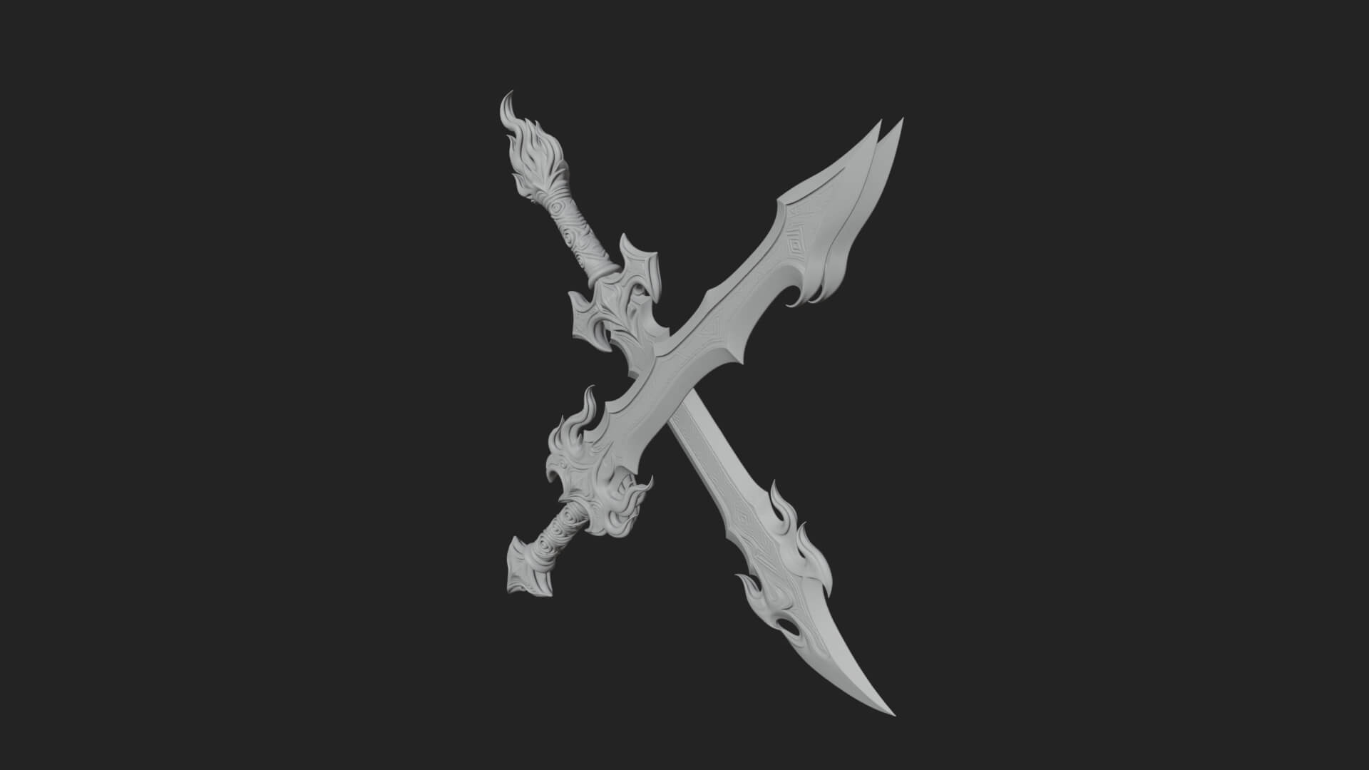 Flame Blade Sword Pair Model Design 2 3D Print Model 3D Model