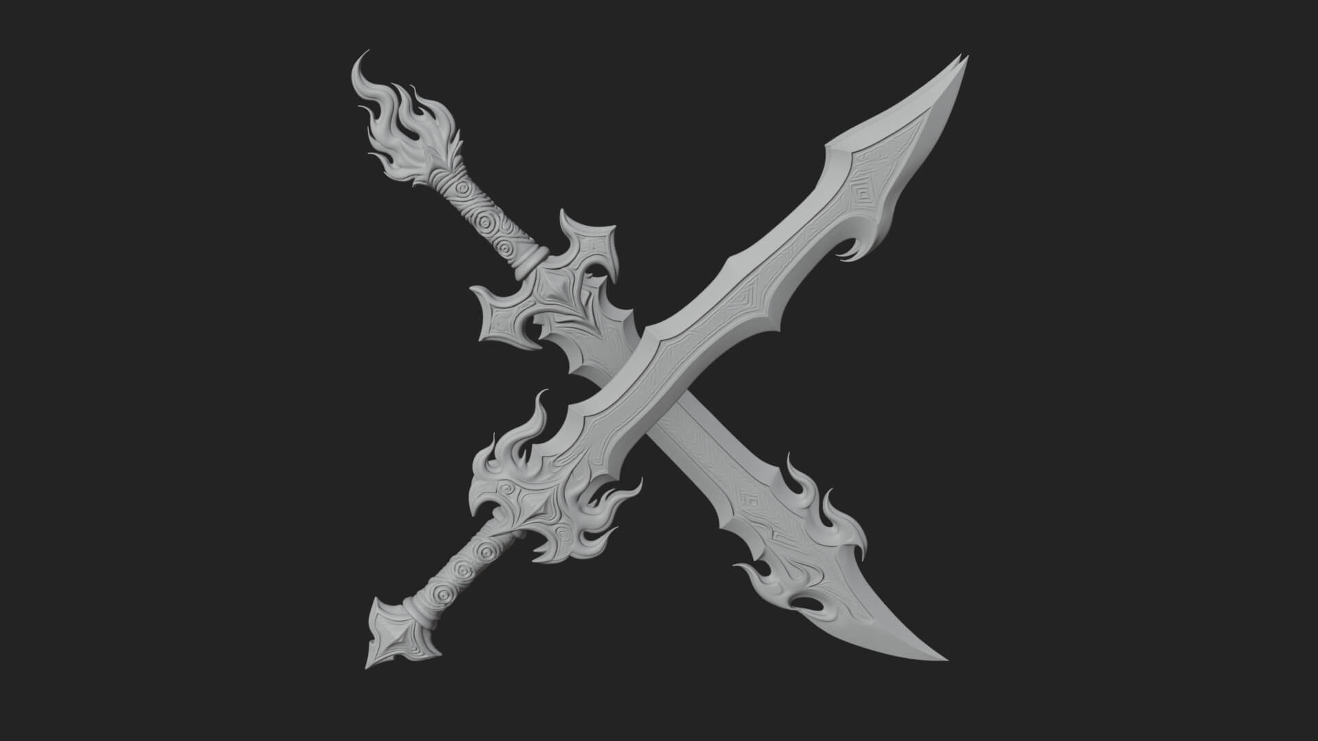 Flame Blade Sword Pair Model Design 2 3D Print Model 3D Model