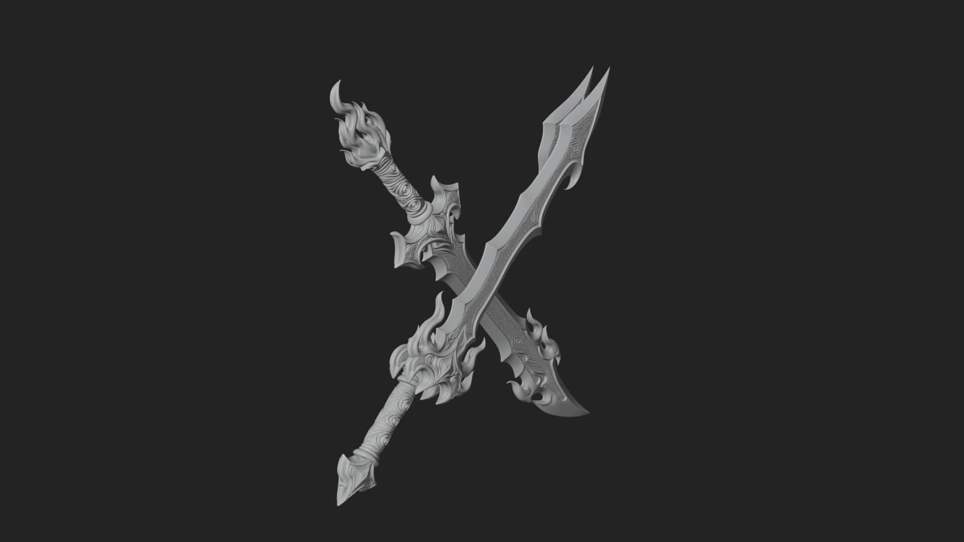 Flame Blade Sword Pair Model Design 2 3D Print Model 3D Model