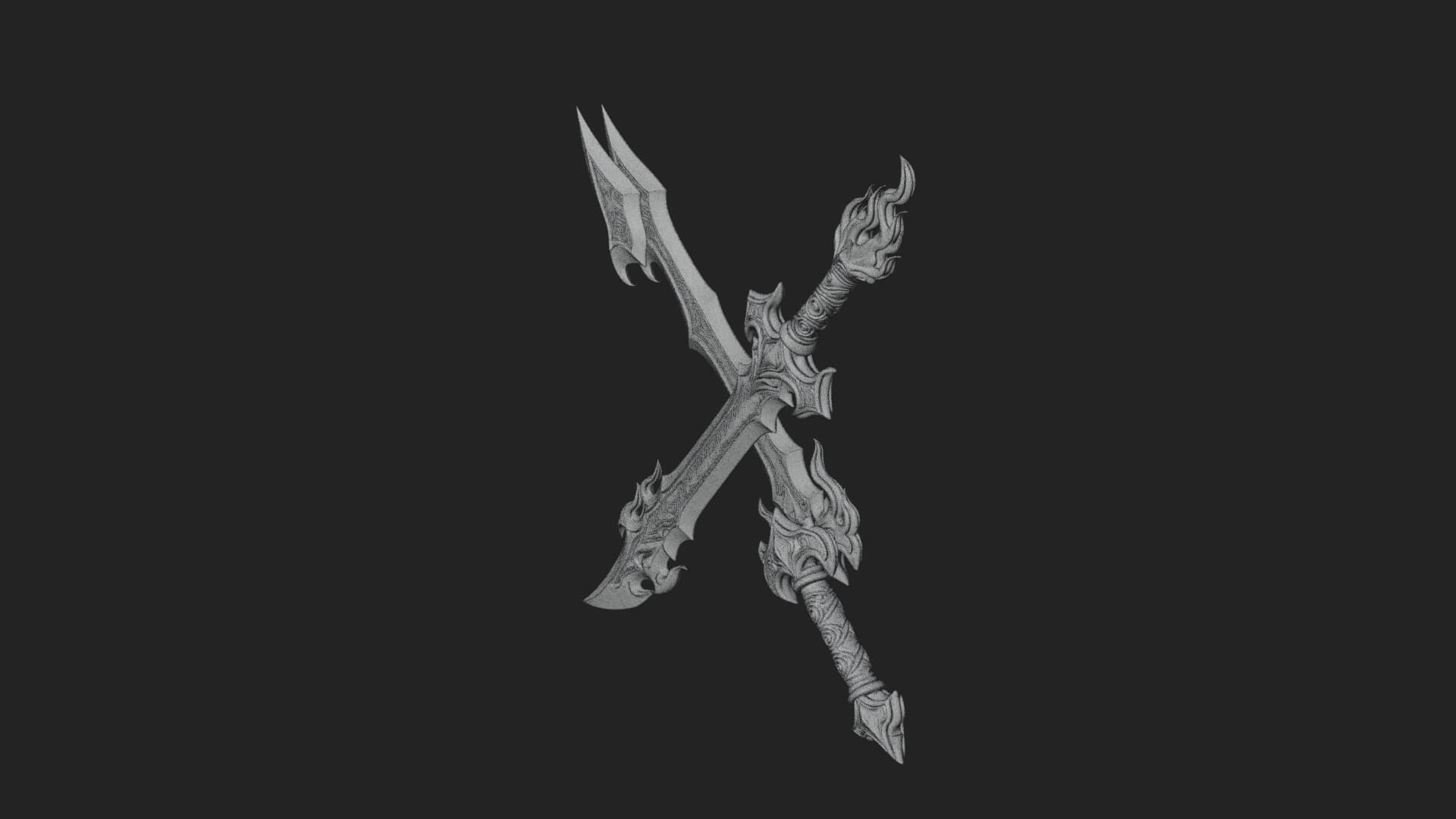 Flame Blade Sword Pair Model Design 2 3D Print Model 3D Model