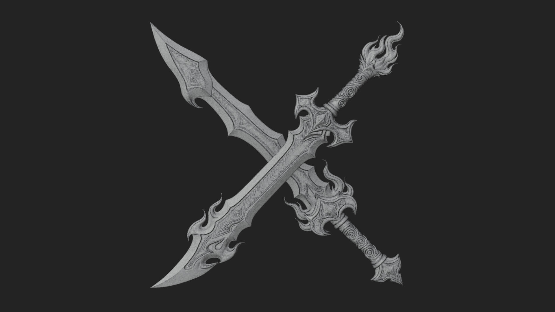 Flame Blade Sword Pair Model Design 2 3D Print Model 3D Model
