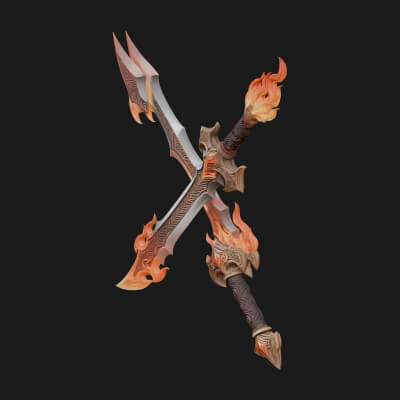Flame Blade Sword Pair Model Design 2 3D Print Model