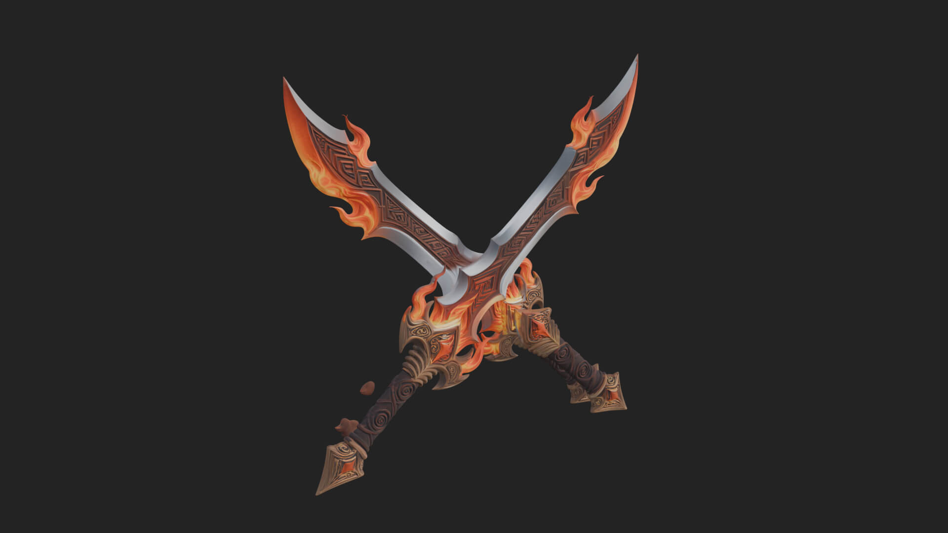 Flame Blade Sword Pair Model Design 3 3D Print Model 3D Model