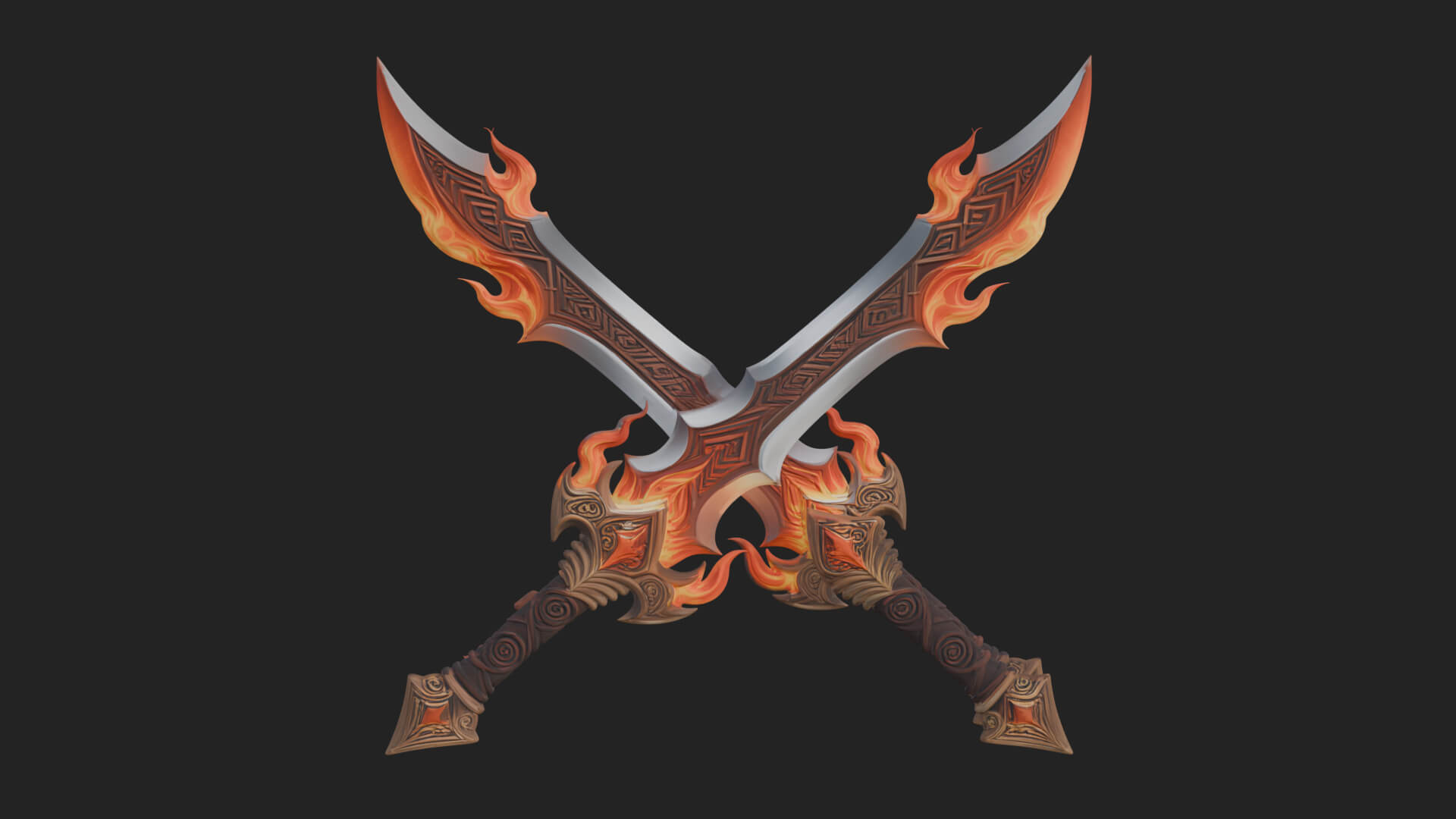 Flame Blade Sword Pair Model Design 3 3D Print Model 3D Model