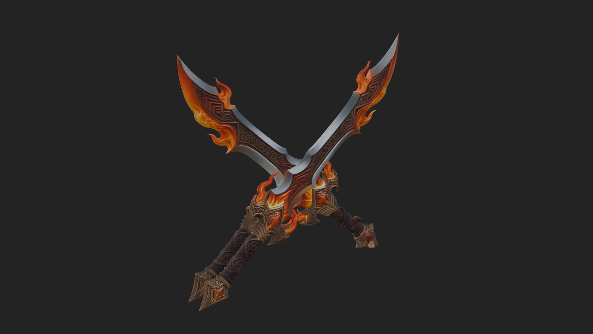 Flame Blade Sword Pair Model Design 3 3D Print Model 3D Model