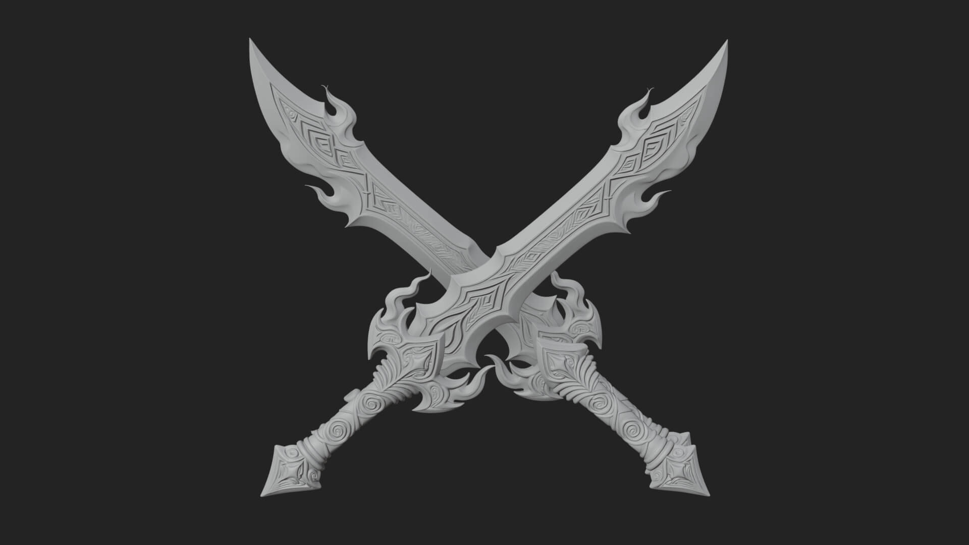 Flame Blade Sword Pair Model Design 3 3D Print Model 3D Model