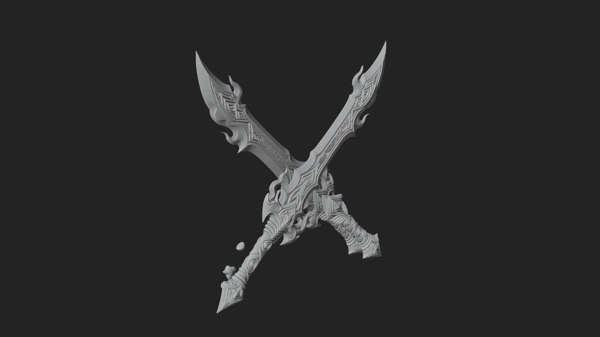 Flame Blade Sword Pair Model Design 3 3D Print Model 3D Model