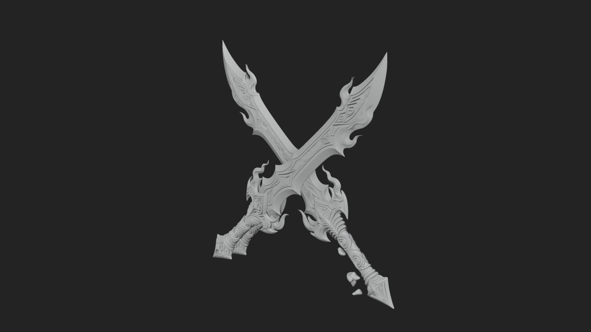 Flame Blade Sword Pair Model Design 3 3D Print Model 3D Model